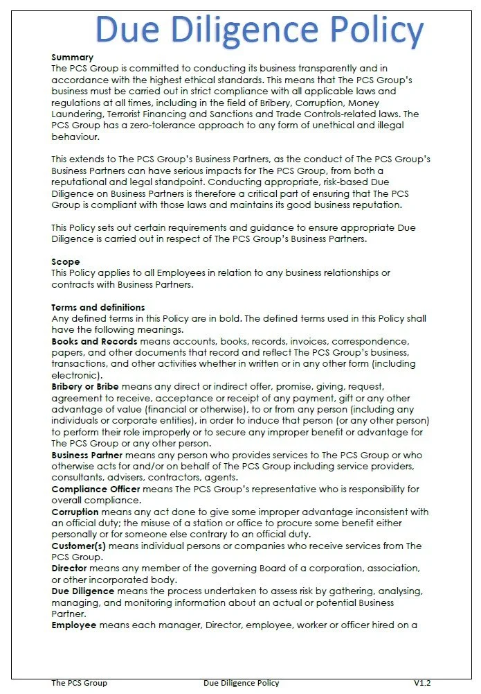 Due Diligence Policy