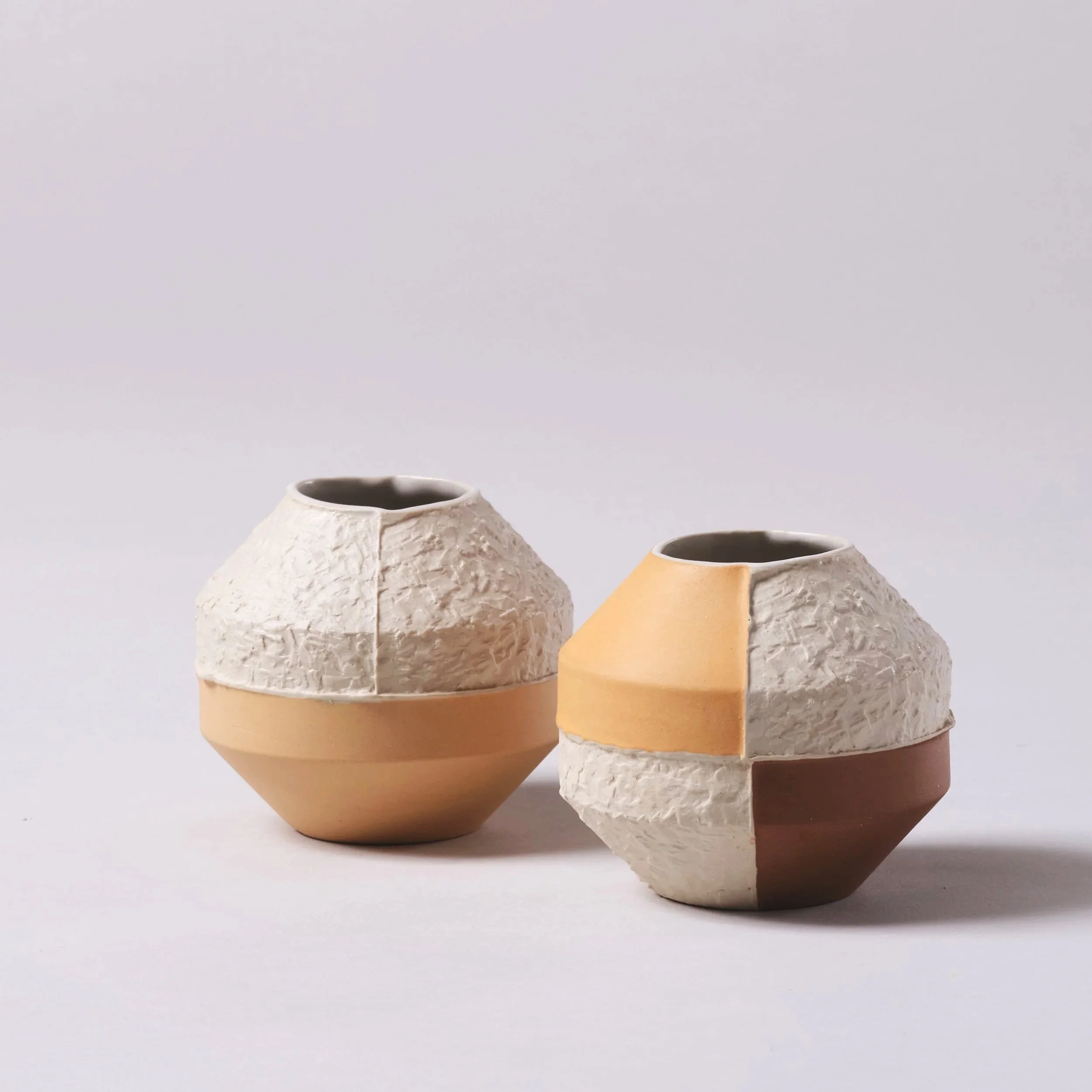 Multicolour slipcast contemporary Brutalist inspired ceramic vessels