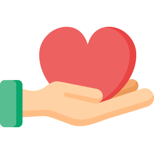 A hand holding a large red heart.