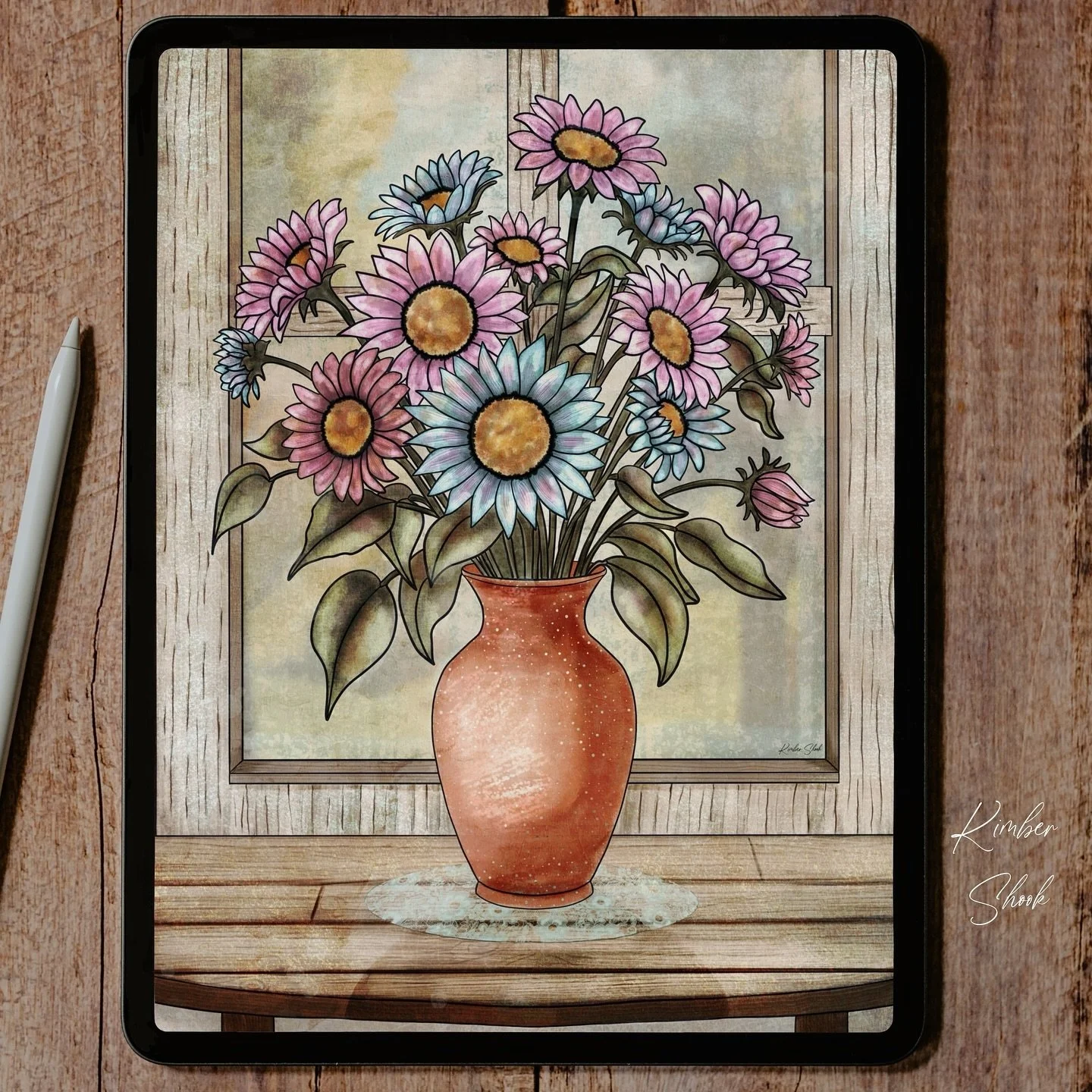 A vase of flowers by the window bright, 
Sunlight spills in, golden and light. 
Petals dance in a gentle breeze, 
Whispering secrets among the trees. 

Shadows play on the table&rsquo;s face, 
A quiet moment, a touch of grace. 
Colors bloom in a peac