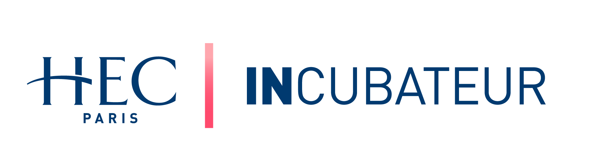 Logo avec le texte 'HEC PARIS INCUBATEUR' et une barre verticale dégradée rose.