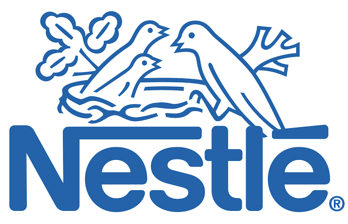 Logo de la société Nestlé avec trois oiseaux et un arbre.