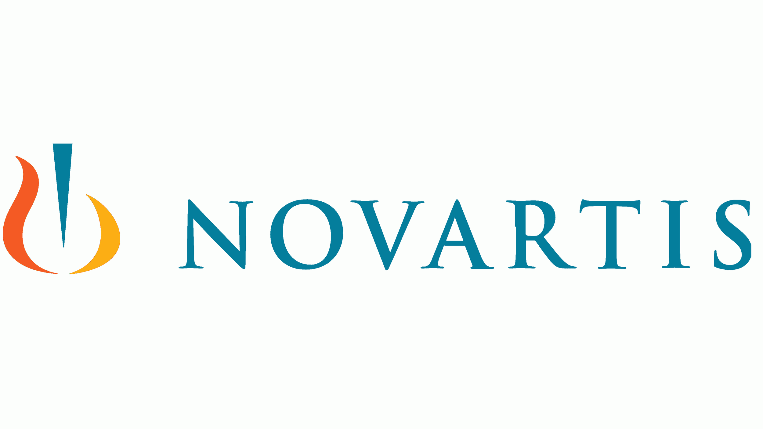 Logo de Novartis avec une icône iconique en forme de flamme colorée.