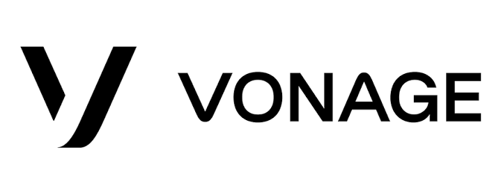 Logo de Vonage avec un symbole stylisé et le nom 'VONAGE'