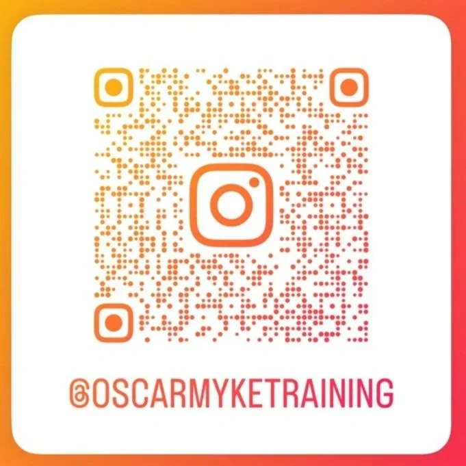 Instagram QR code with the handle @OSCARMYETRAINING at the bottom.