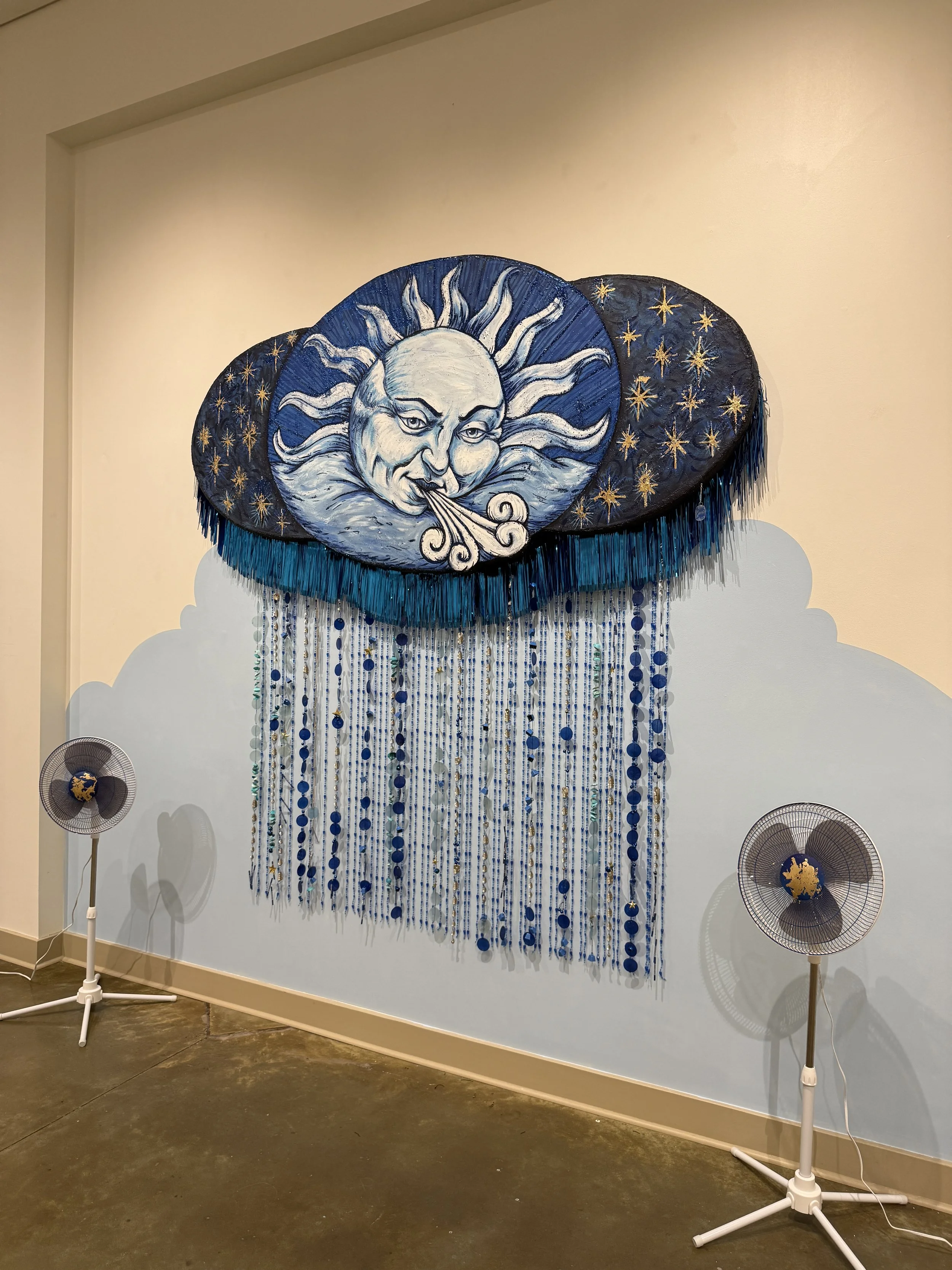 Interactive sculpture by Banks Compton at the EBSCO Fine Art Gallery in Columbiana, Alabama, designed to create sound and movement as air passes through its hanging elements.