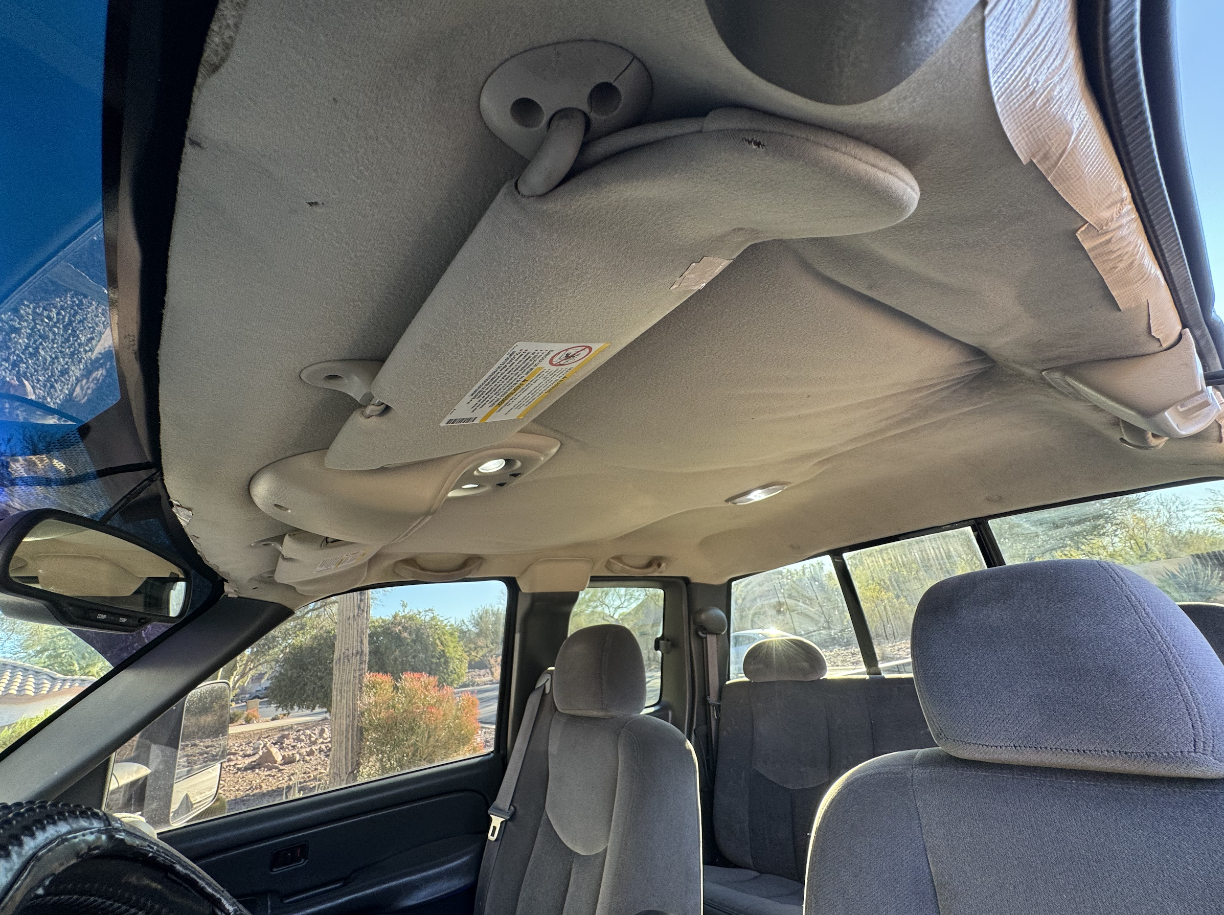 Chevy Duramax headliner sagging services about to be performed by Tucson Arizona business Milky Way Interiors