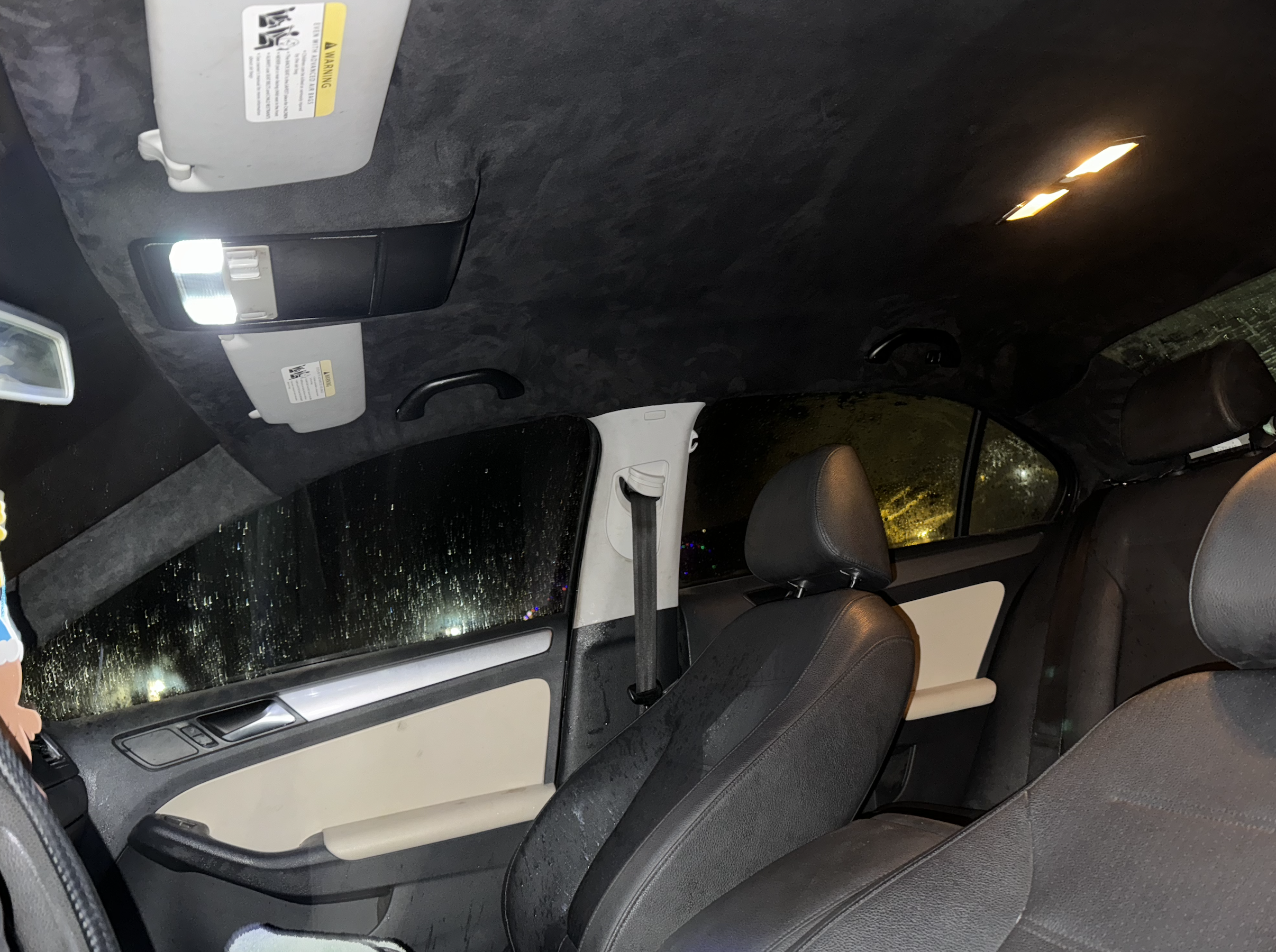 Volkswagen Jetta suede headliner restore and interior black out. Services done by Tucson Arizona business Milky Way Interiors. Suede Headliner.