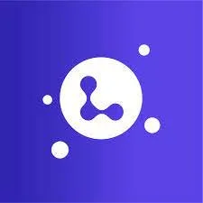 A graphic illustration of a white molecule or atomic structure on a purple background.