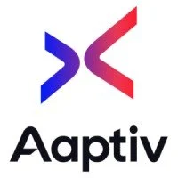 Aptiv logo featuring a stylized D-shaped design in blue and red above the word 'Aptiv' in black text.