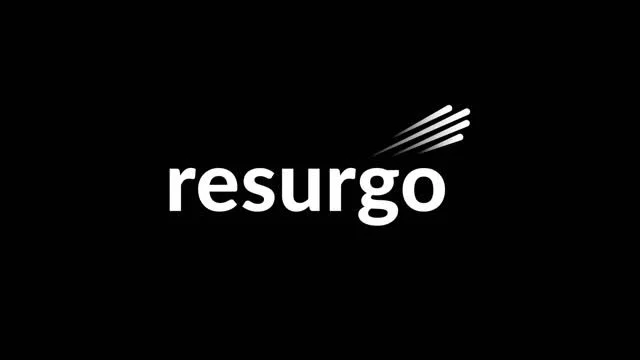 Resurgo logo with stylized lines above the text in white on a black background.