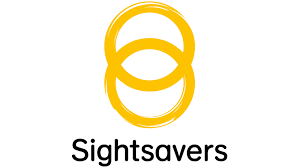 Sightsavers logo with three interlinked gold-colored circles and the word 'Sightsavers' below.