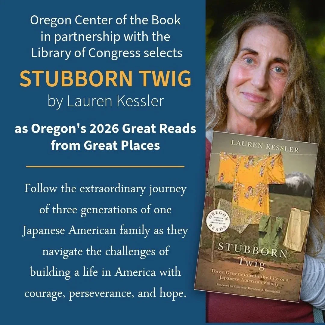 picture of lauren kessler and cover of book stubborn twig
