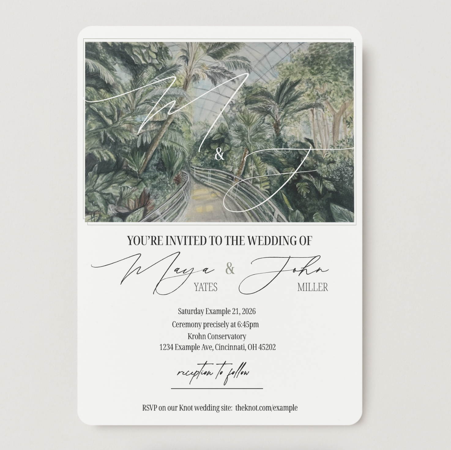 Made using Canva, with my own painting of our venue. 