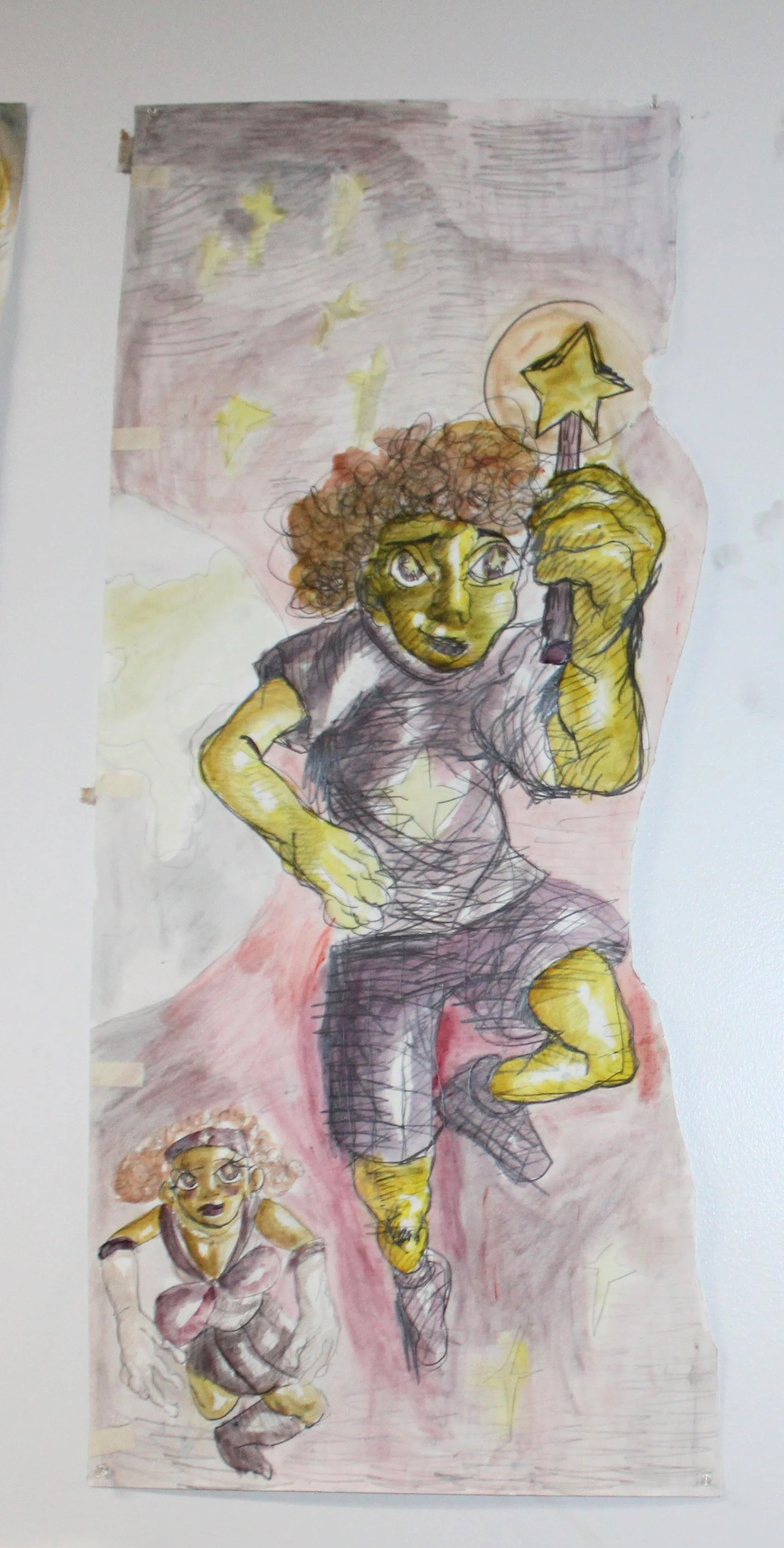 III. Starboy, Graphite pencil and watercolor on Watercolor paper, 42 inches x 18 inches, 2023.