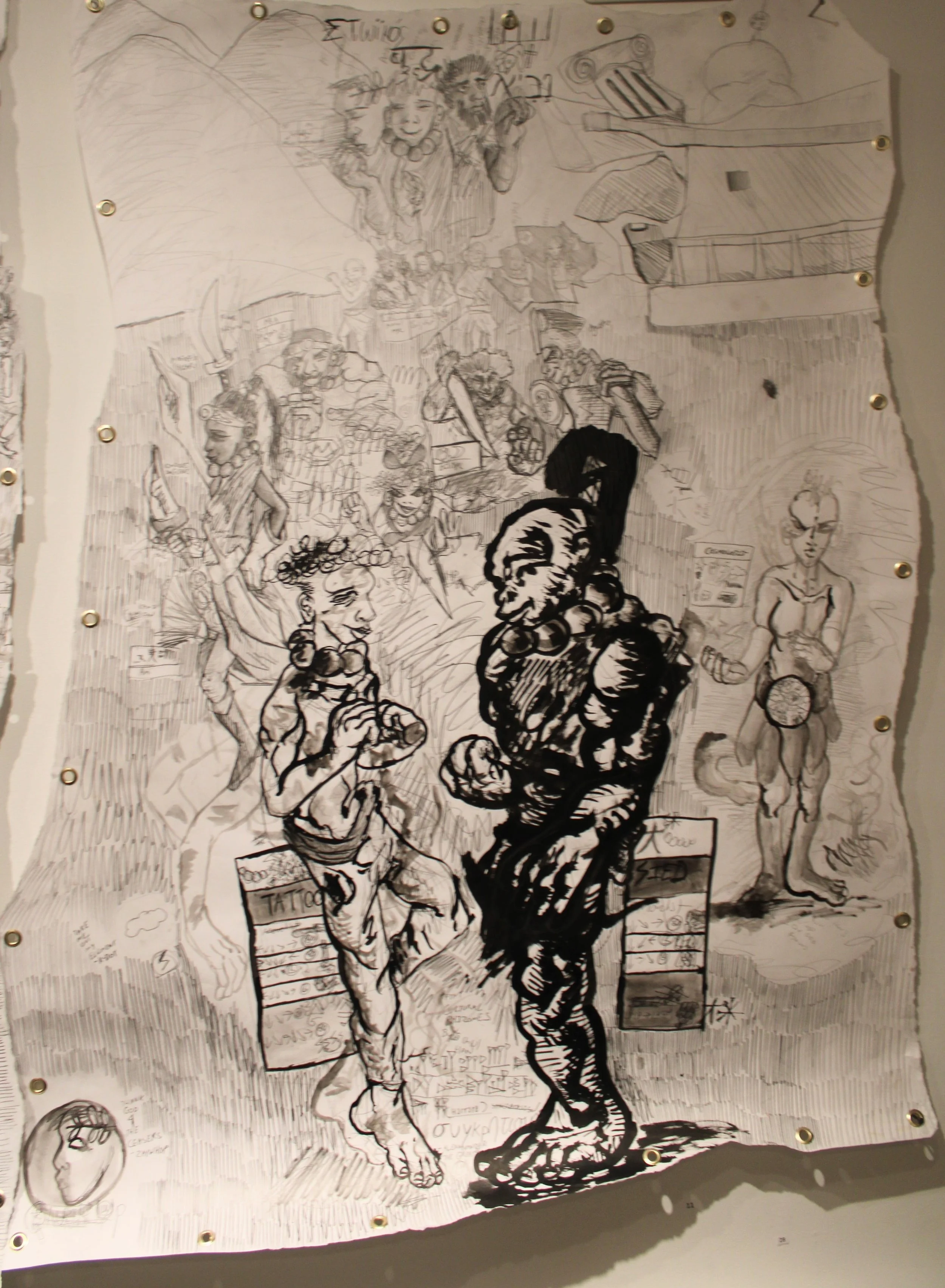 Syncretism / Axial age, Ink and graphite pencil on Mixed media paper, 37 x 52 inches, 2024.