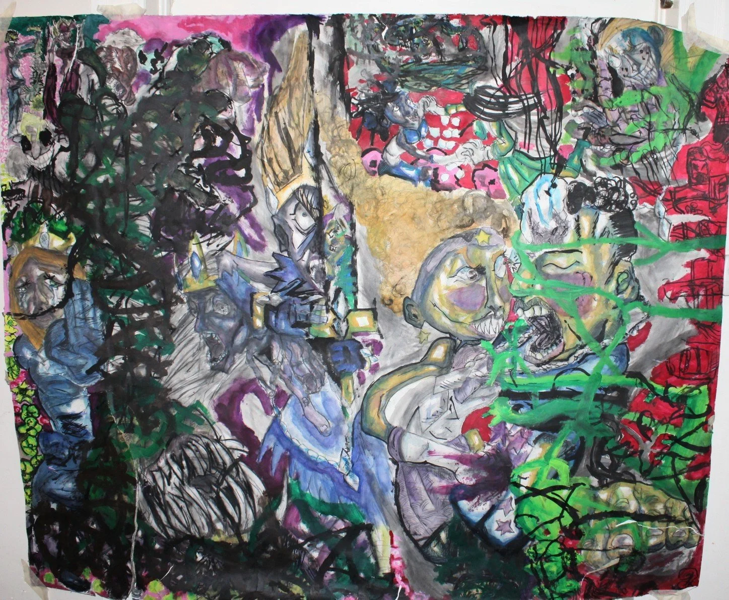 Genesis: Invasive, Acrylic paint, watercolor, ink, and charcoal on Arches paper, 63 inches x 52 inches, 2020.