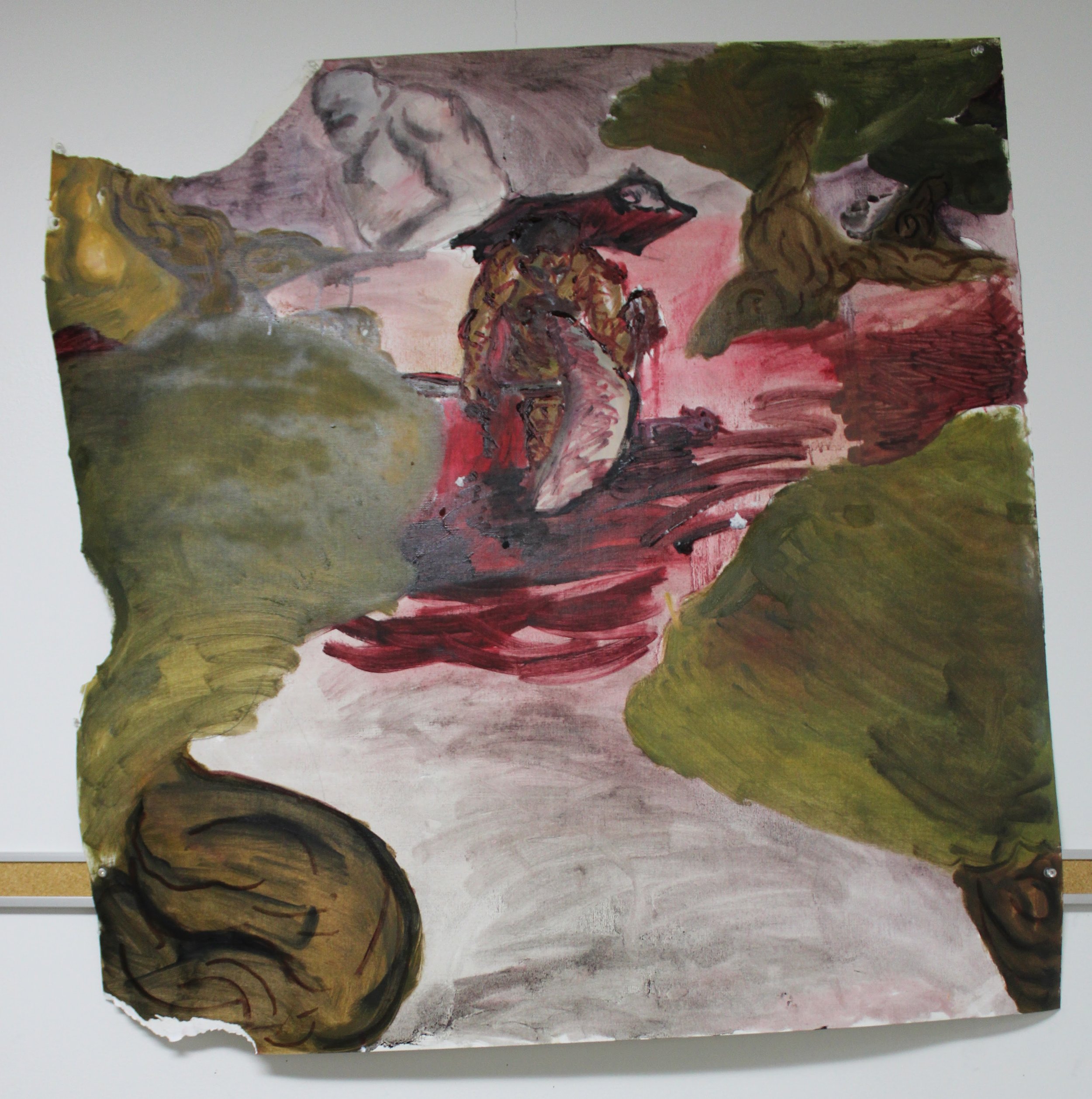 I.Escape, Oil and graphite pencil on Canvas paper, 35 inches x 36 inches, 2023.