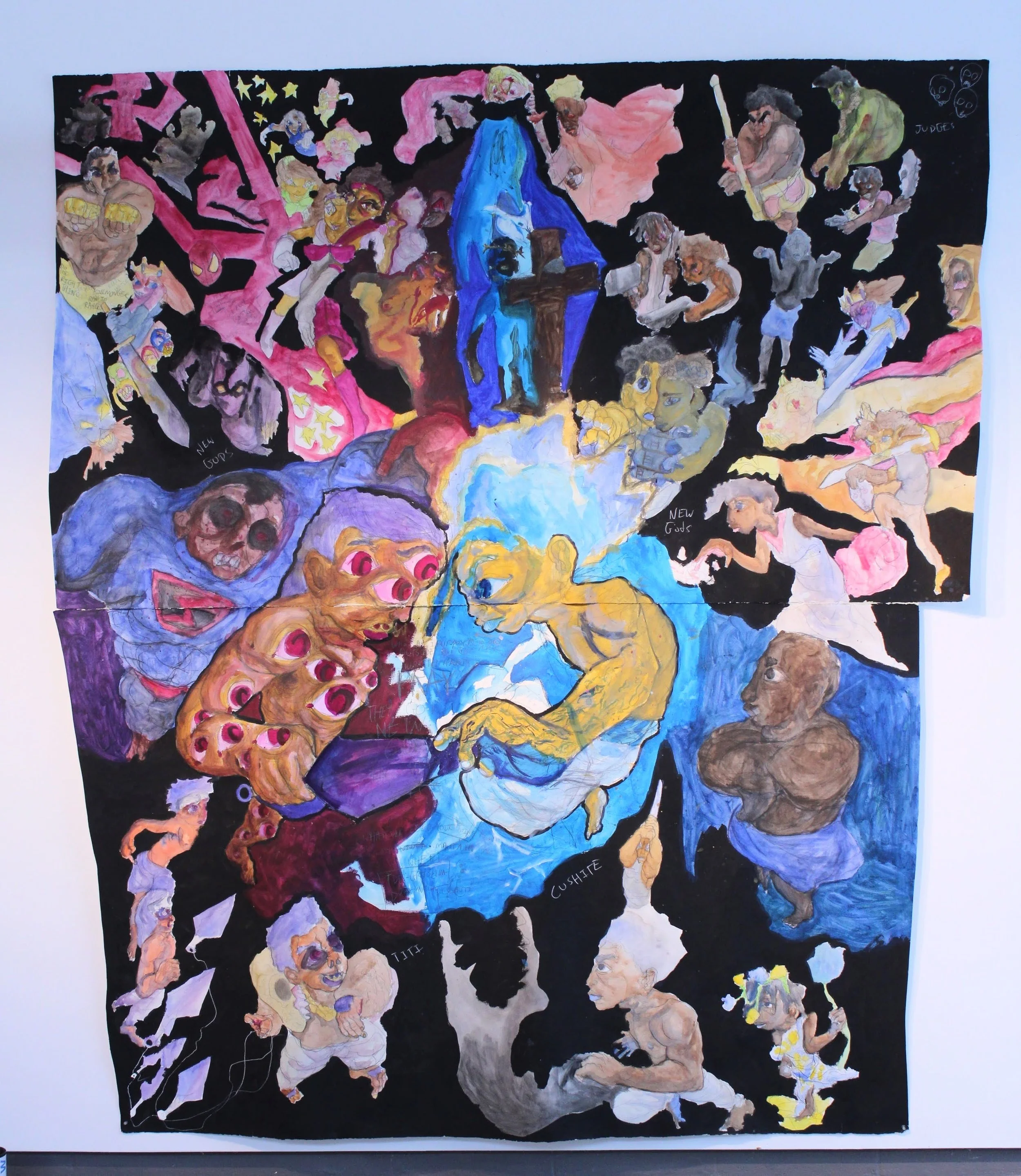 New Gods, Acrylic paint, graphite pencil, and ink on Arches paper, 104 inches x 91 inches 2022.