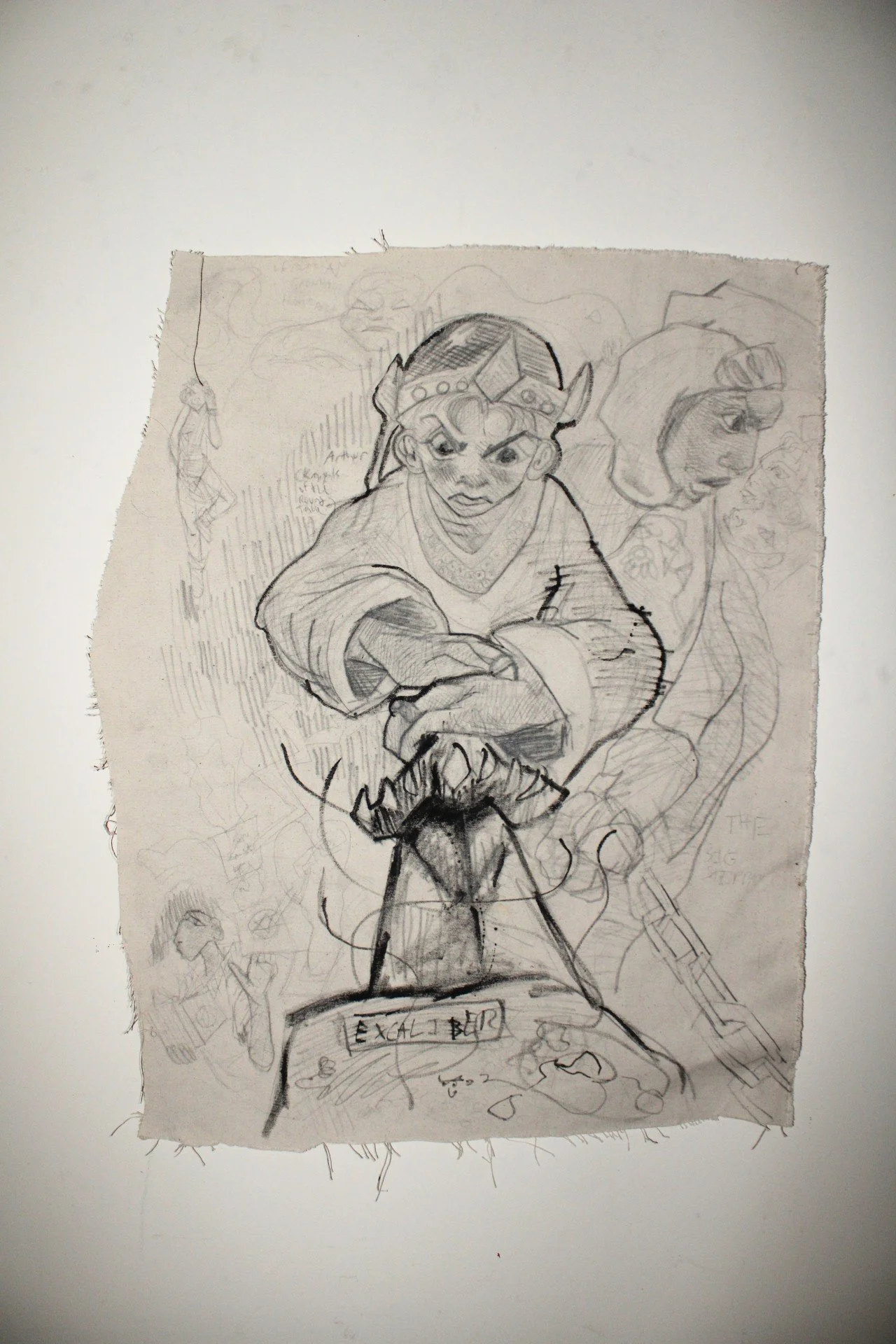Excalibur I, Graphite pencil and ink on unstretched/unprimed canvas, 32 inches x 32 inches,  2023.