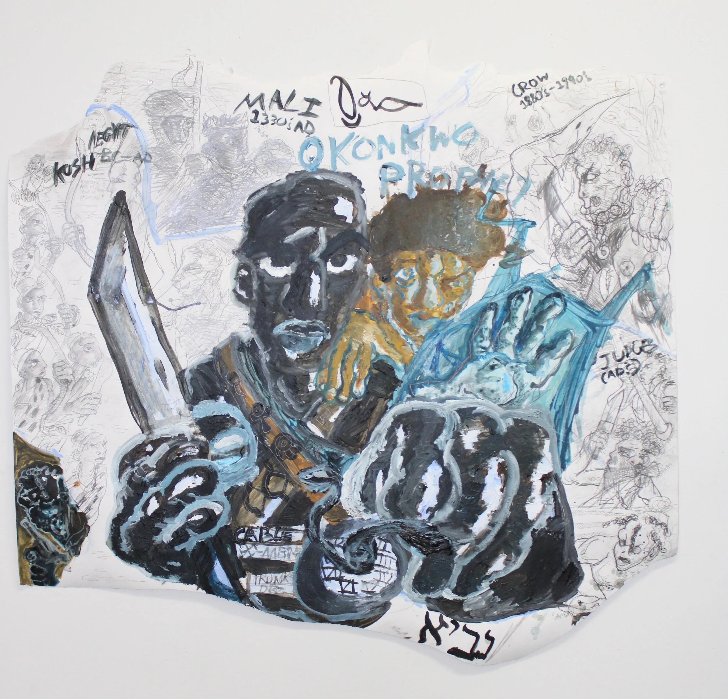 Time Travelers, Acrylic paint and graphite pencil on Bristol paper, 41 inches x 38 inches 2024.