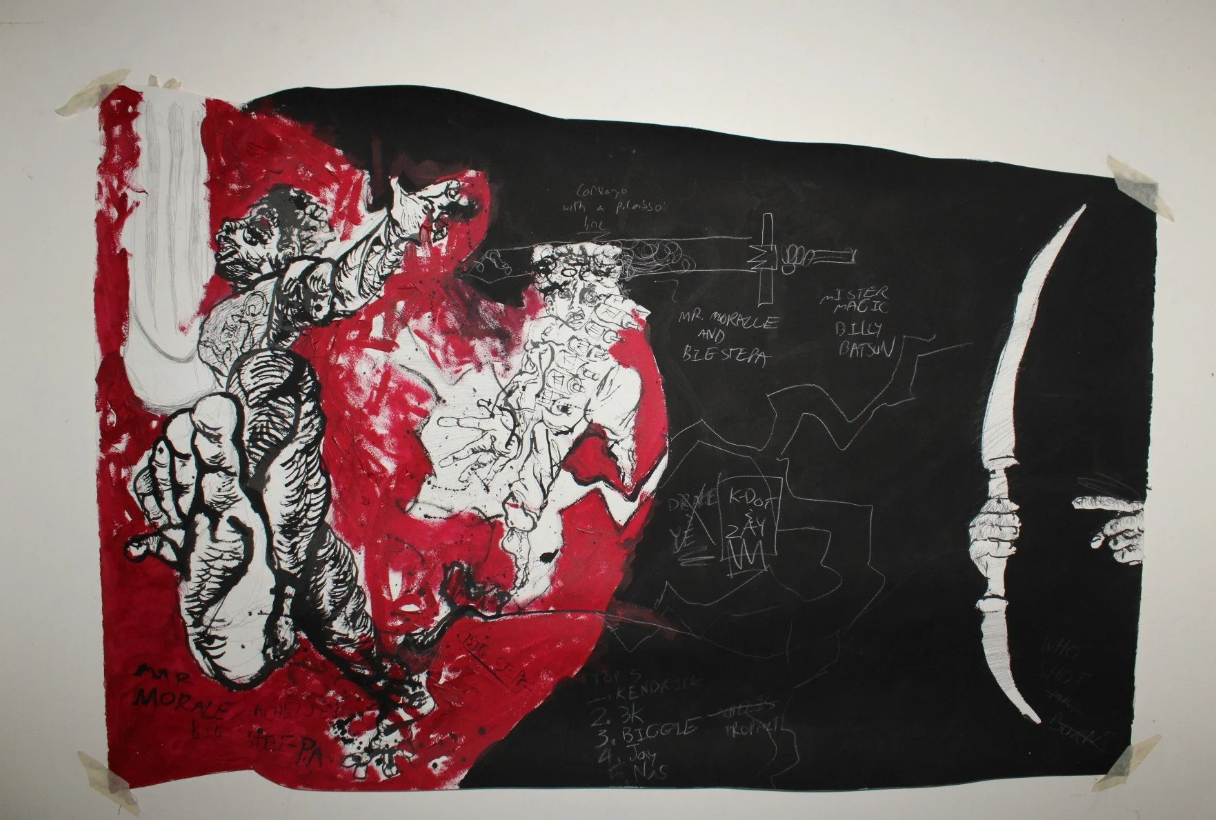 Achilles Heel, Acrylic, graphite pencil, and ink on Arches paper, 46 x 28 inches, 2022.