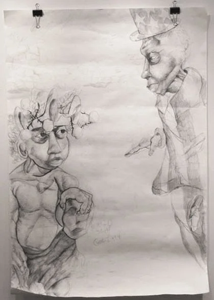 David and Saul I, Graphite pencil on Drawing paper, 36 inches x 56 inches, 2022.