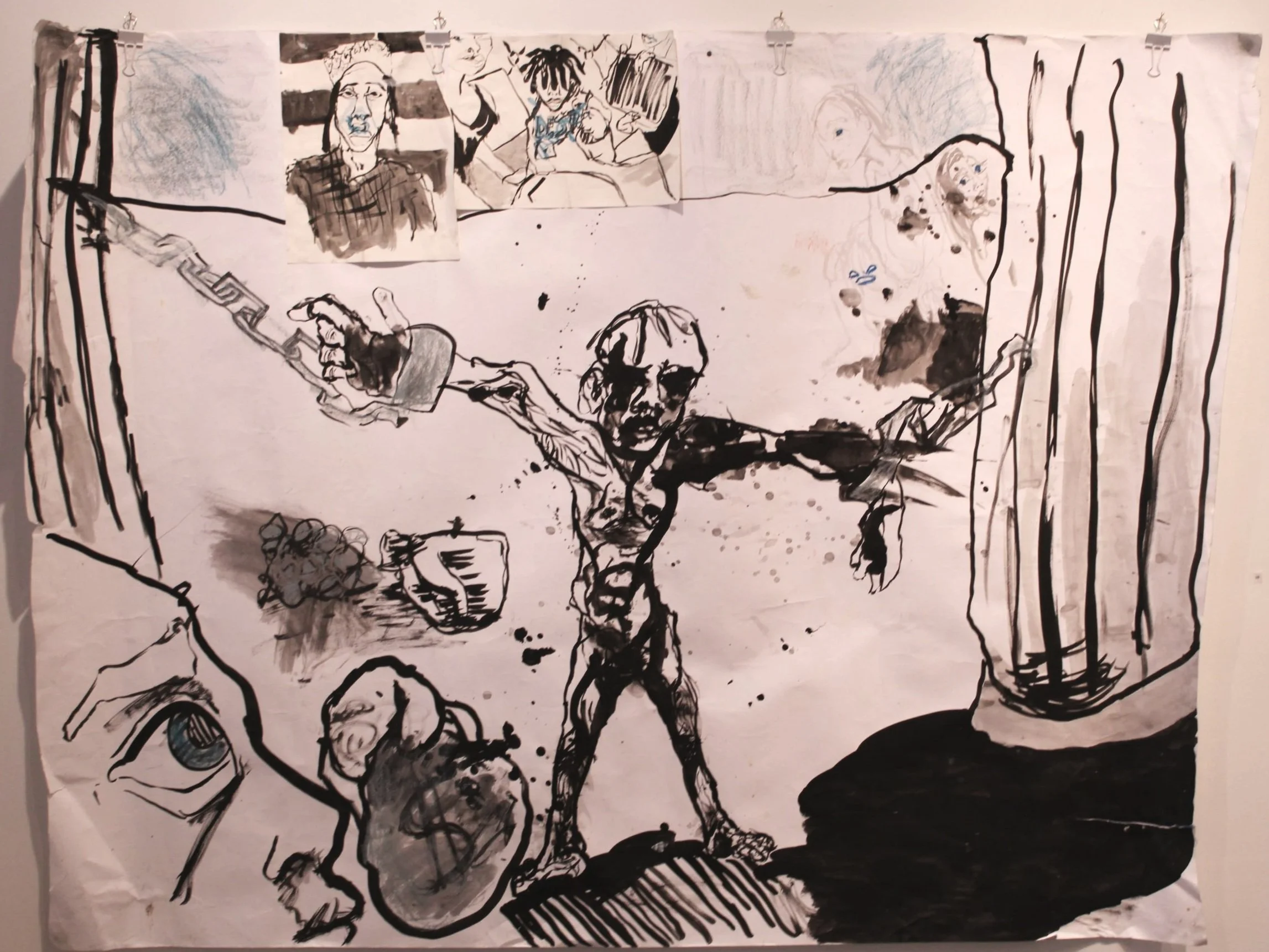 Samson II, Inkwash and pastel on Collaged paper and mixed media paper,  48 inches x 46inches, 2021