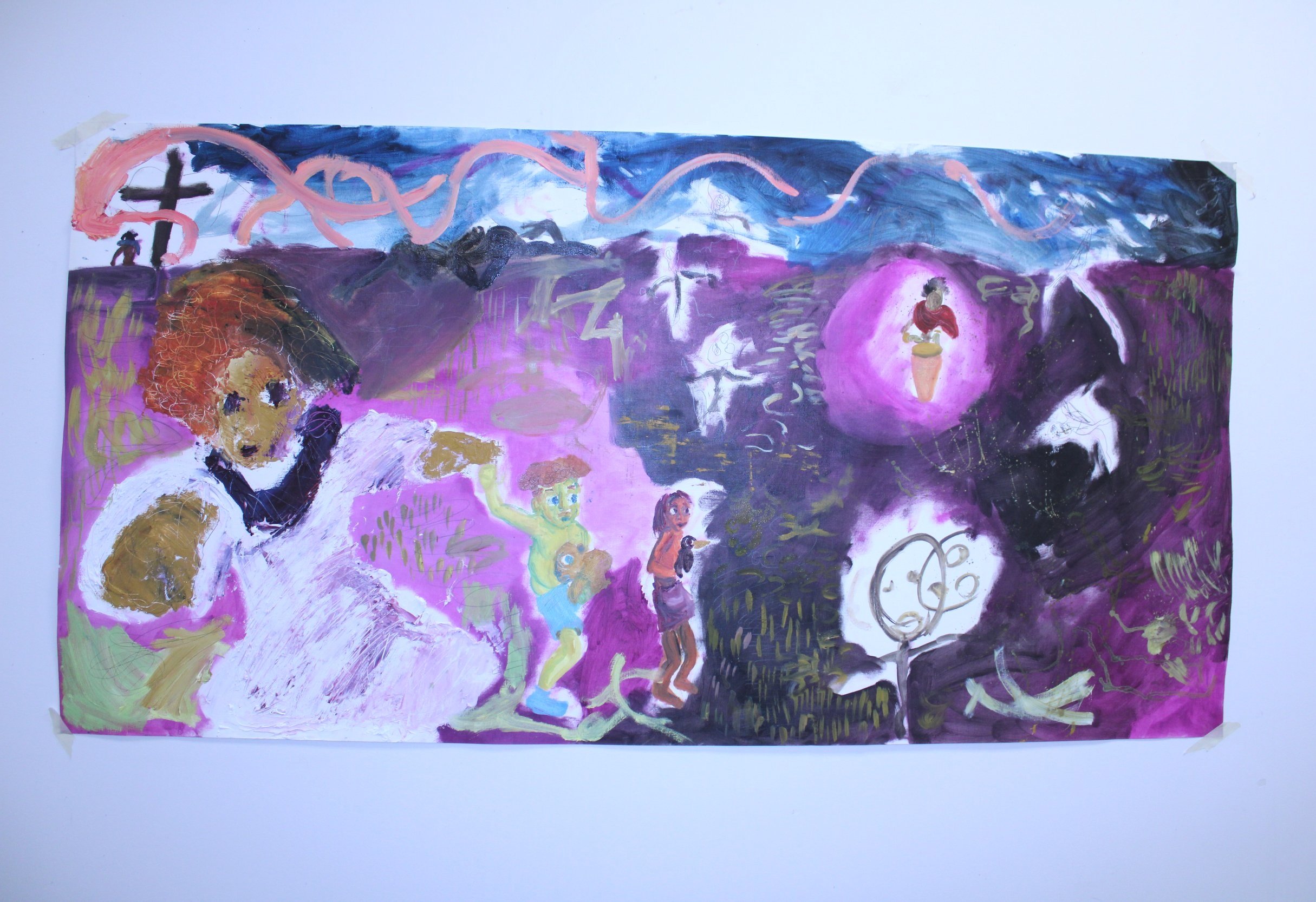 Burning Bush//Soul-land, Oil on oil paper, 36 inches x 60 inches, 2022.