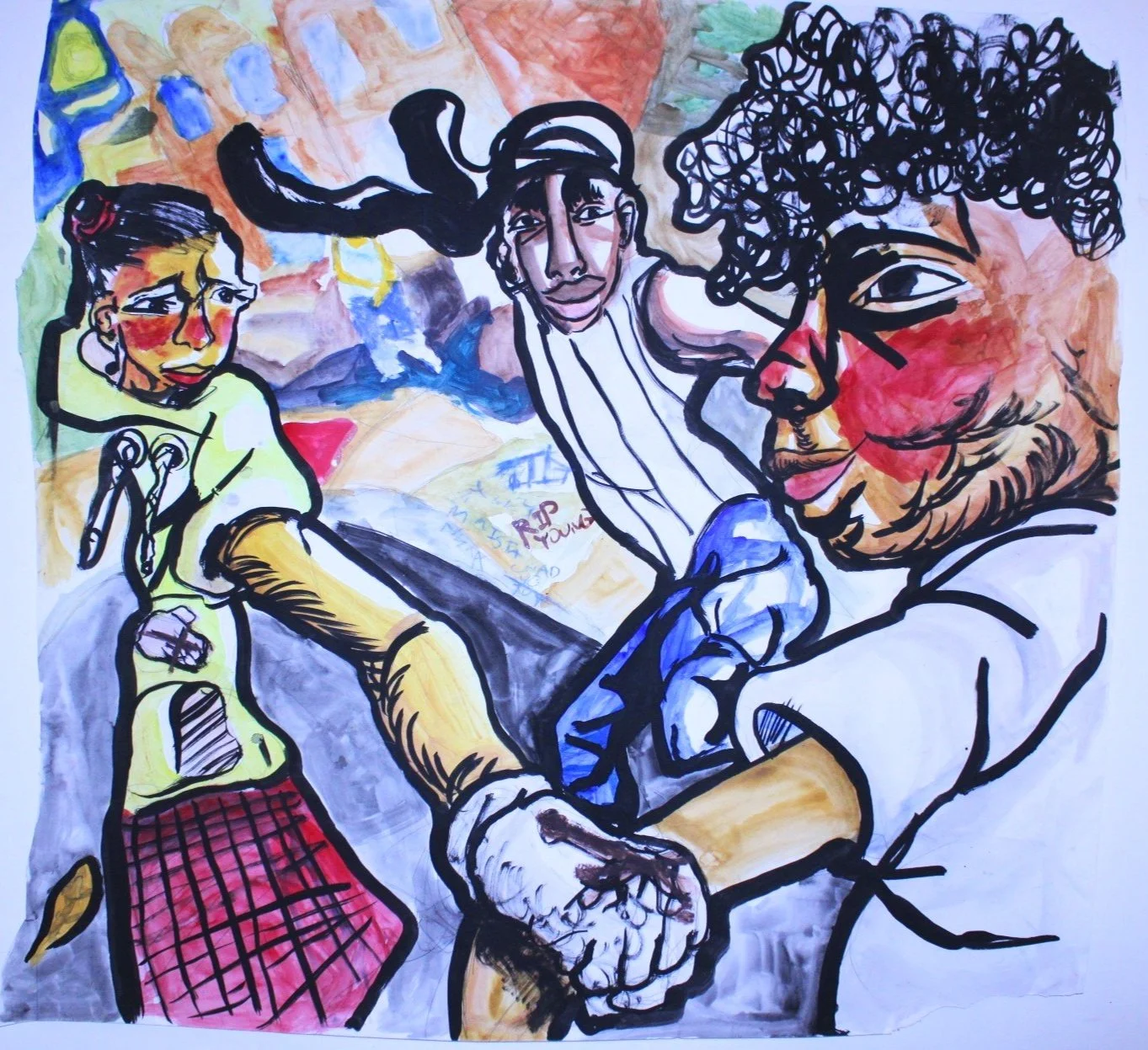 Goliath's I (West), Acrylic paint, ink, watercolor, and pastel on Mixed media paper, 2021.