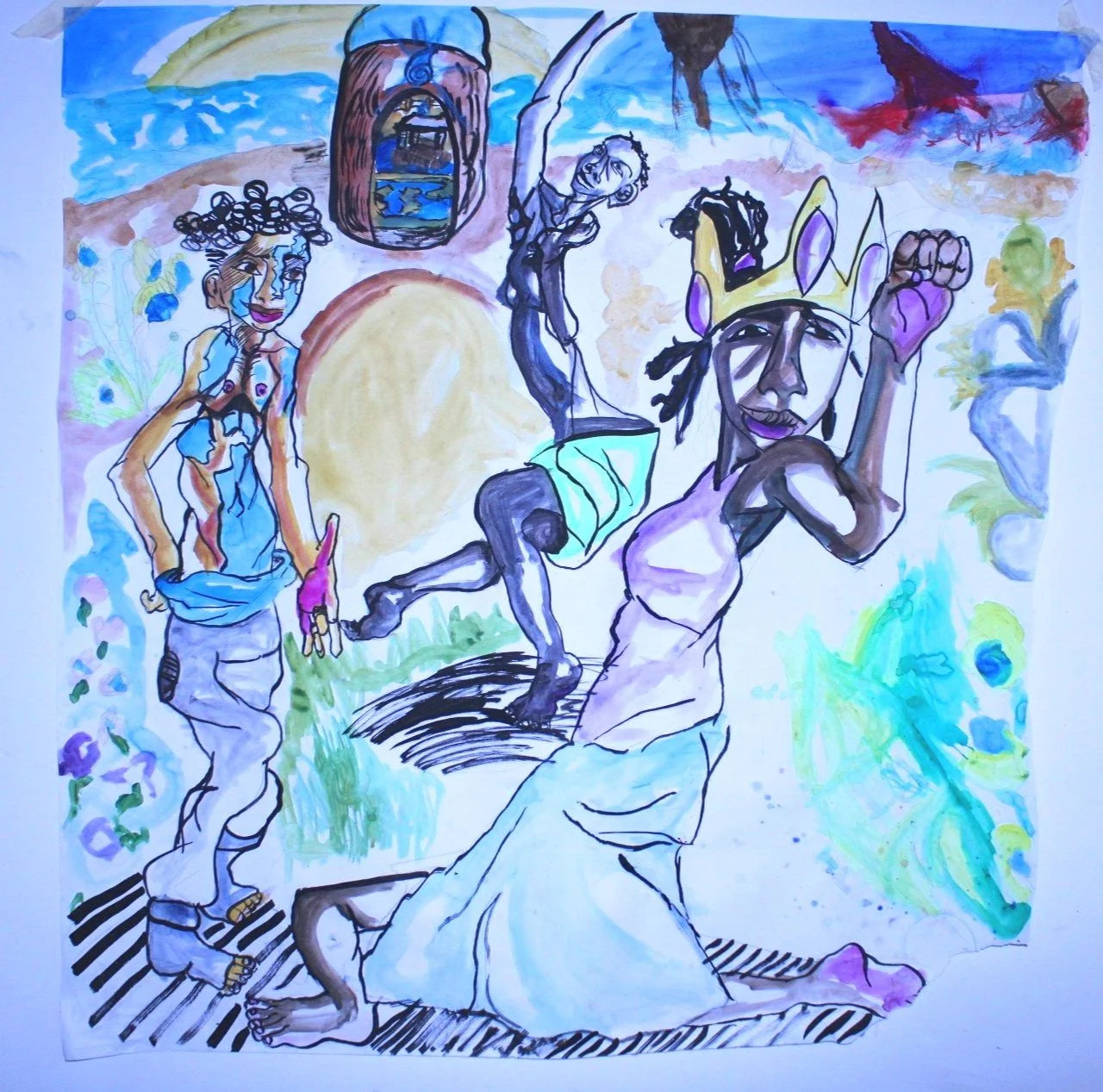 Goliaths II (Eastern) , Acrylic paint, pastel, watercolor, and on Mixed media paper, 48 inches x 48 inches, 2021.