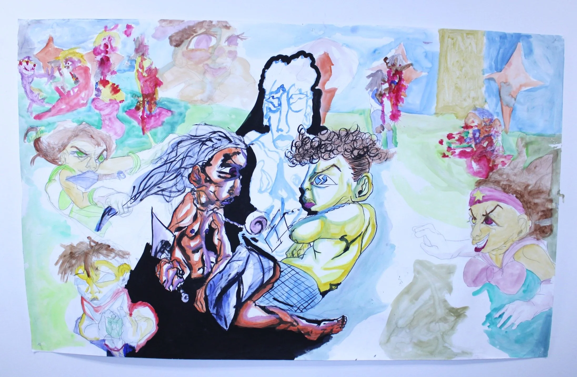 Realms of the Real, Watercolor, ink, and graphite pencil on Watercolor paper, 42 inches x 56 inches, 2021.