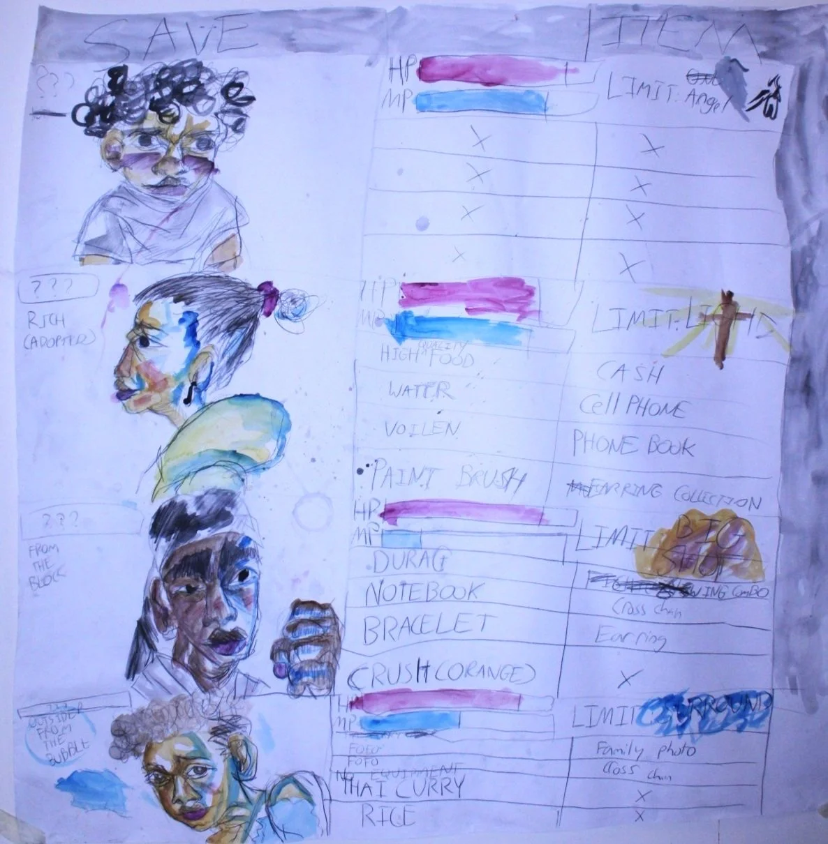 RPG I: Slots, Watercolor, graphite pencil, and ink wash on Mixed media paper, 48 inches x 48 inches, 2021