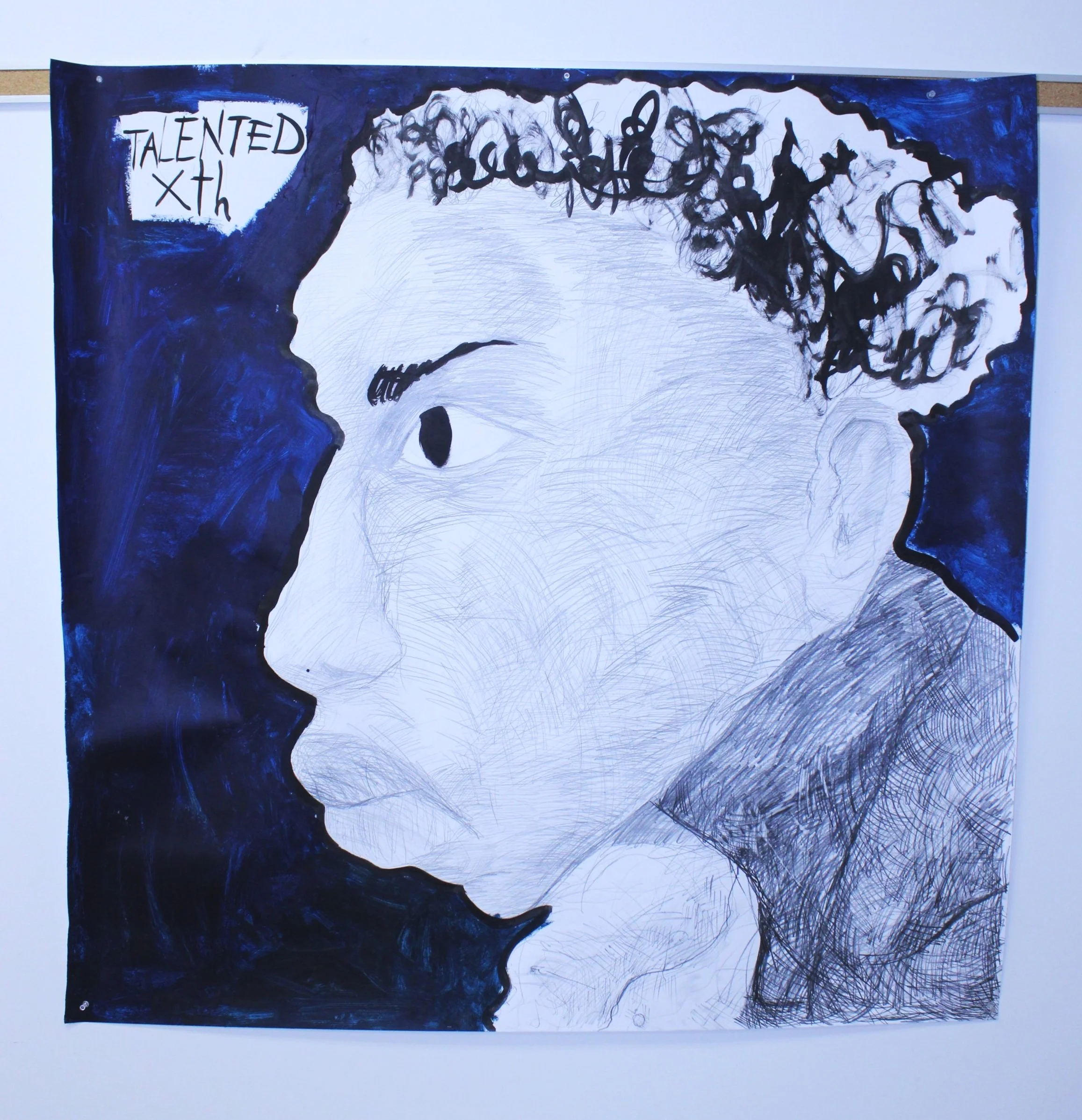 Talented Xth I, Acrylic paint, graphite pencil, and ink on mixed media paper, 48 inches x 48 inches, 2023.