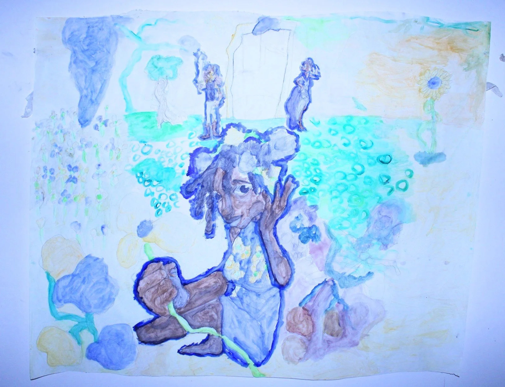 Olympia (Isis), Acrylic paint, watercolor paint, and graphite pencil, 36 inches x 36 inches, 2022.