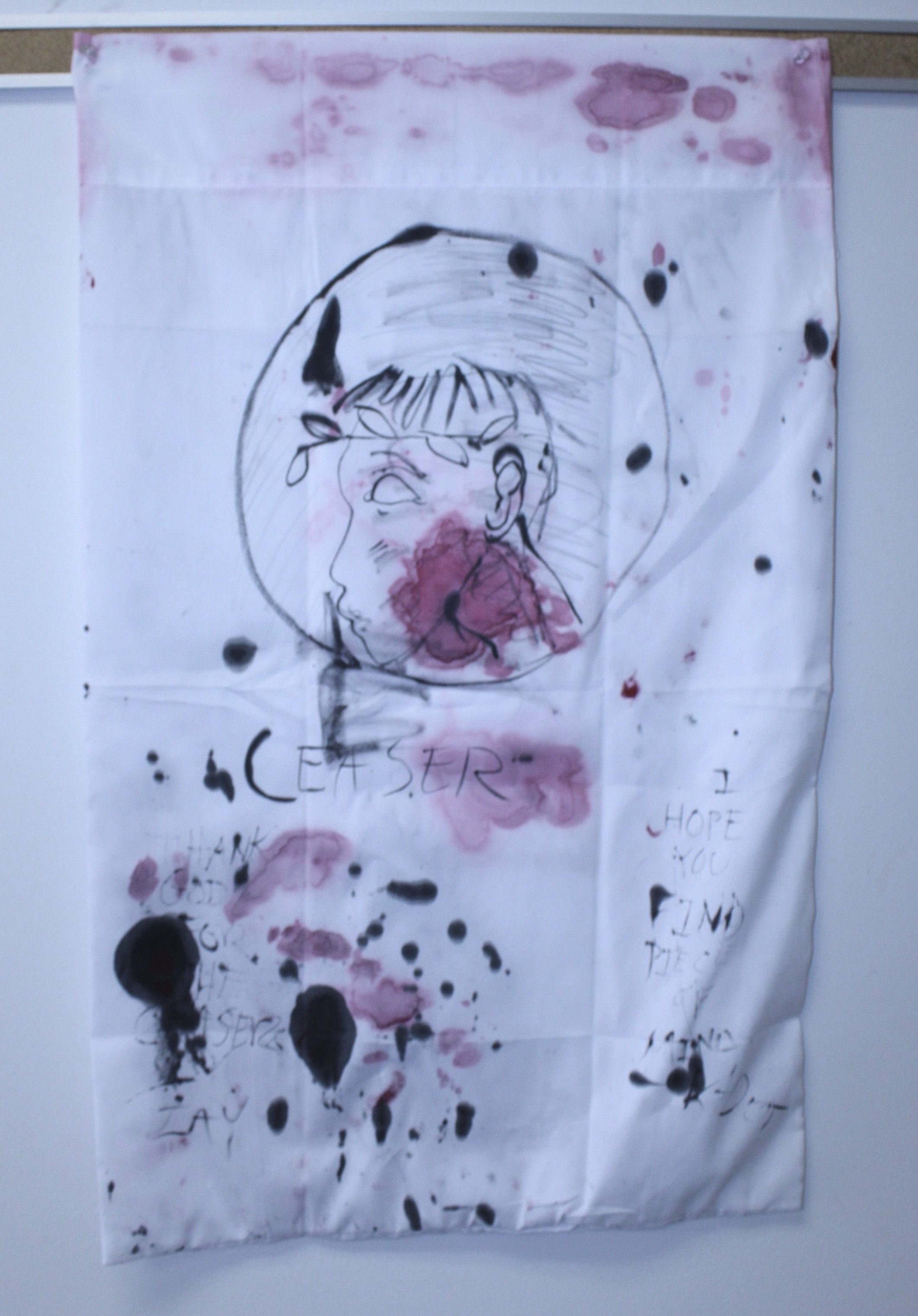Caesar Side II, Ink and acrylic paint on Cloth, 16 inches x 30 inches, 2023.