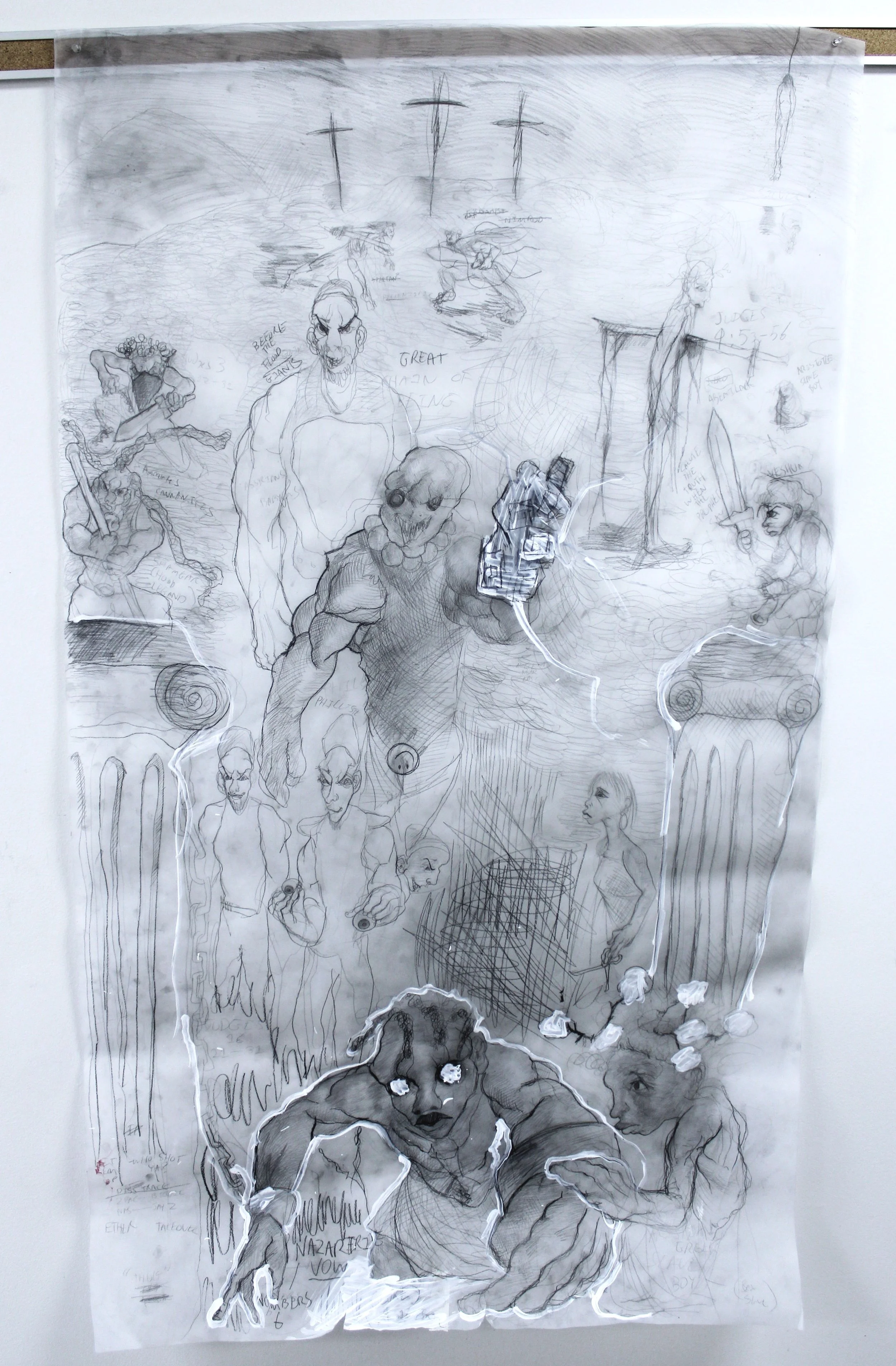 Neo-Israel/ Aristotle, Graphite pencil and gesso on Vellum, 42 inches x 56 inches, 2023.
