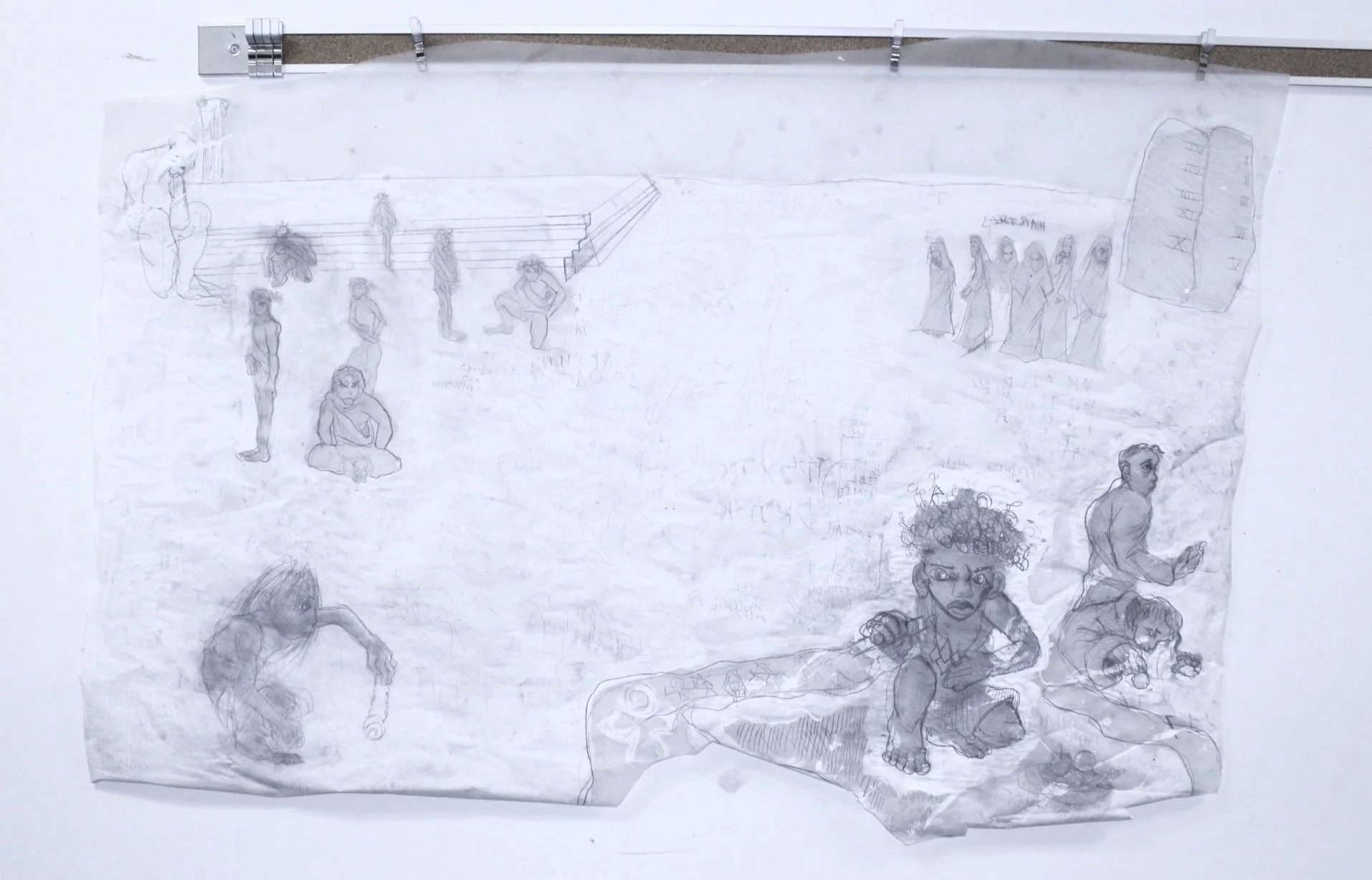 Prophets, Pharisees, and Philosophers side II, Graphite pencil and gesso on Vellum, 42 inches x 30 inches, 2023. 