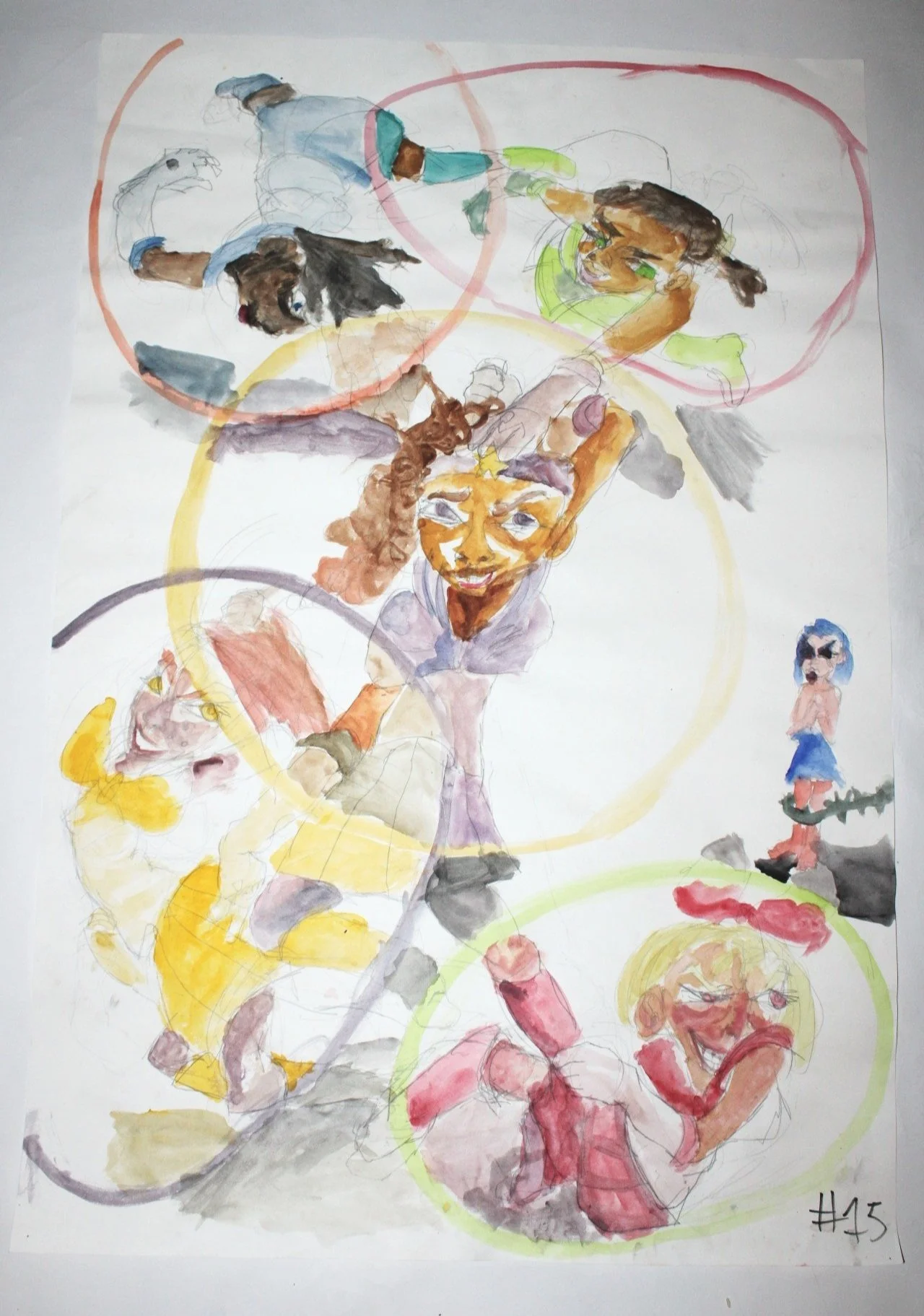 Vivian girls, Watercolor and graphite pencil on Mixed media paper, 32 inches x 48 inches, 2021.