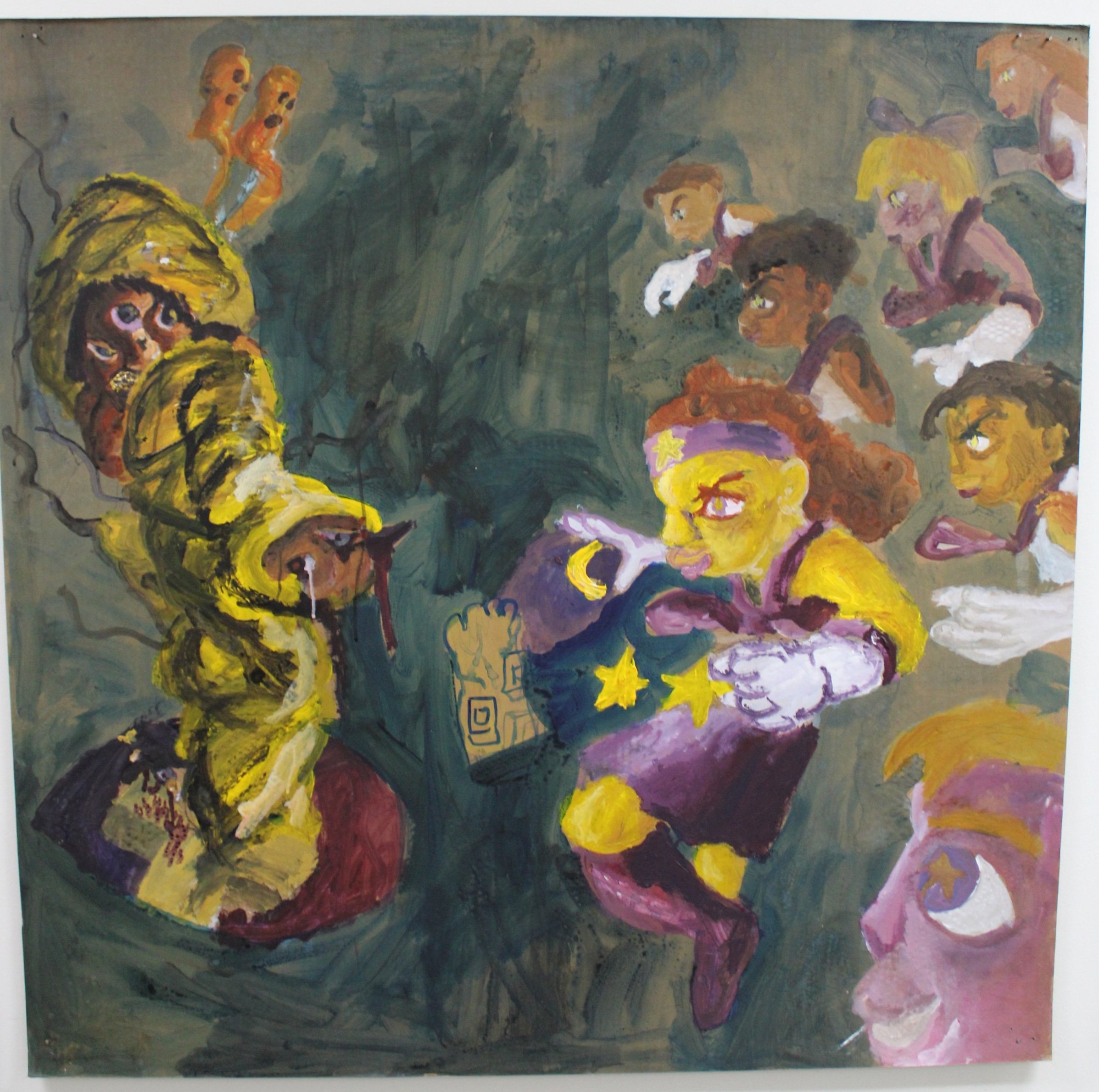 II. Titi and Vivian's, Acrylic paint and graphite pencil on Cardboard, 48 inches x 48 inches, 2023.
