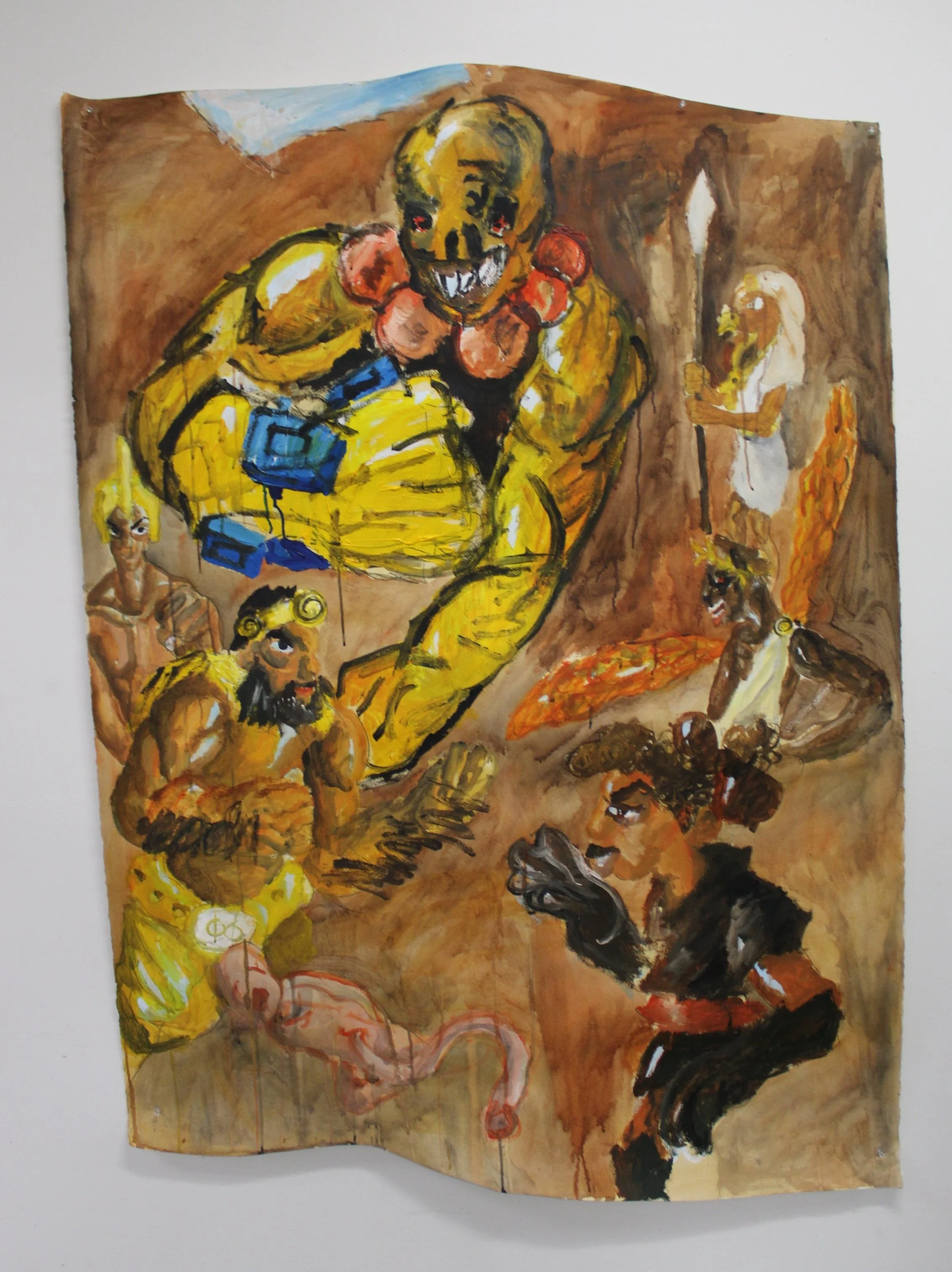 IV. Fallen Gods, Acrylic paint and graphite pencil on Arches paper, 63 inches x 43 inches, 2023.