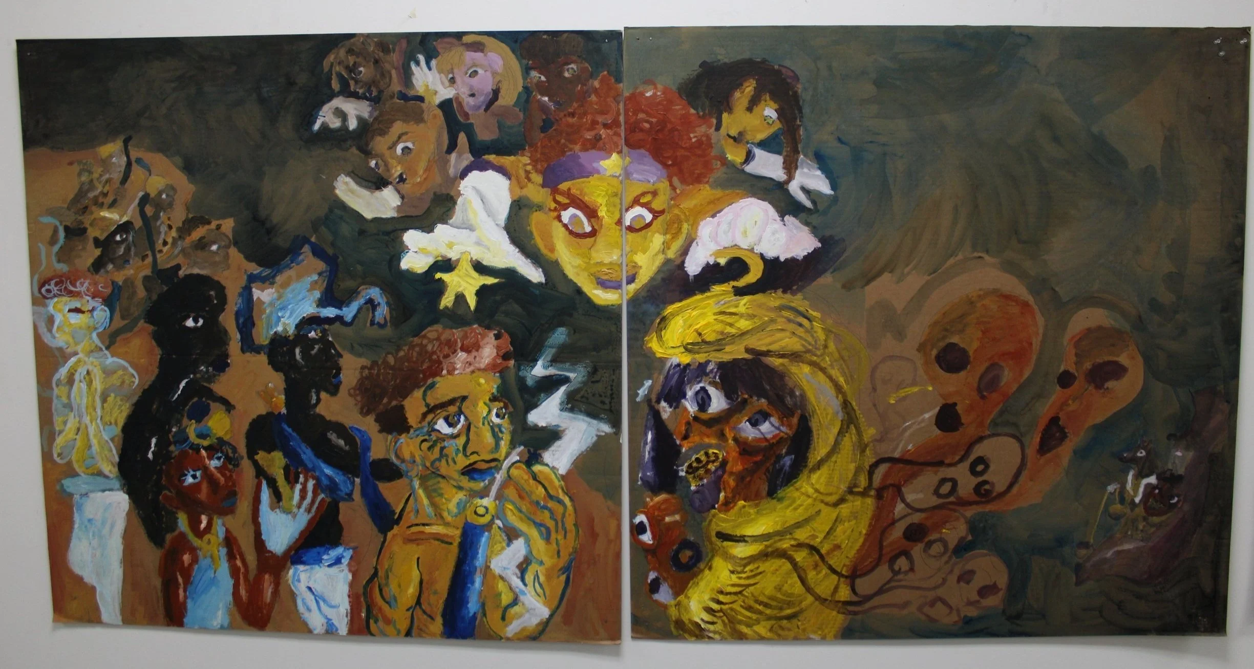 III. "Chosen" ones , Acrylic paint and graphite pencil on Cardboard, 96 inches x 48 inches, 2023.