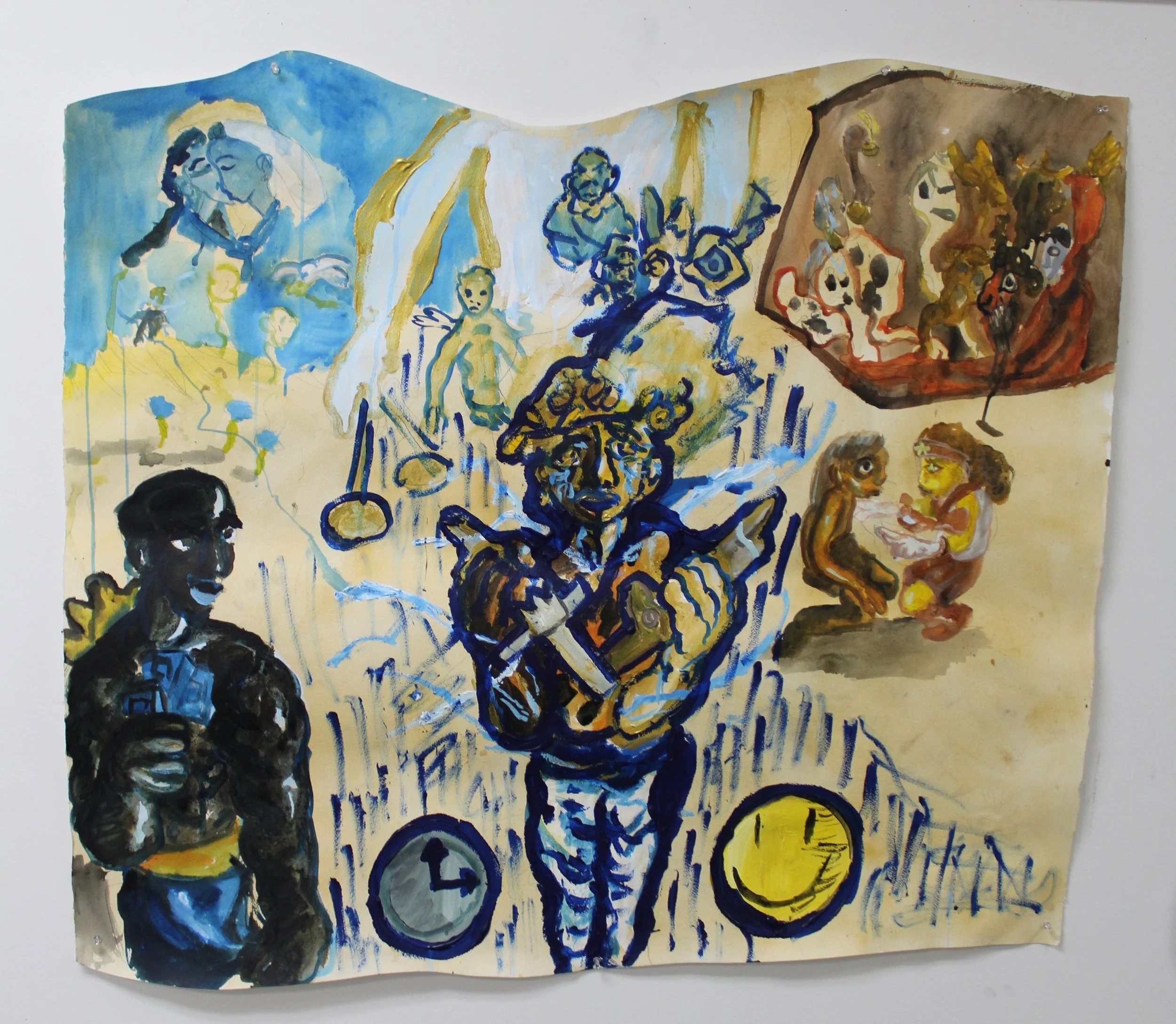 VIII. Sons of YHWH, Acrylic paint and graphite pencil on Arches paper, 40 inches x 45 inches, 2023.