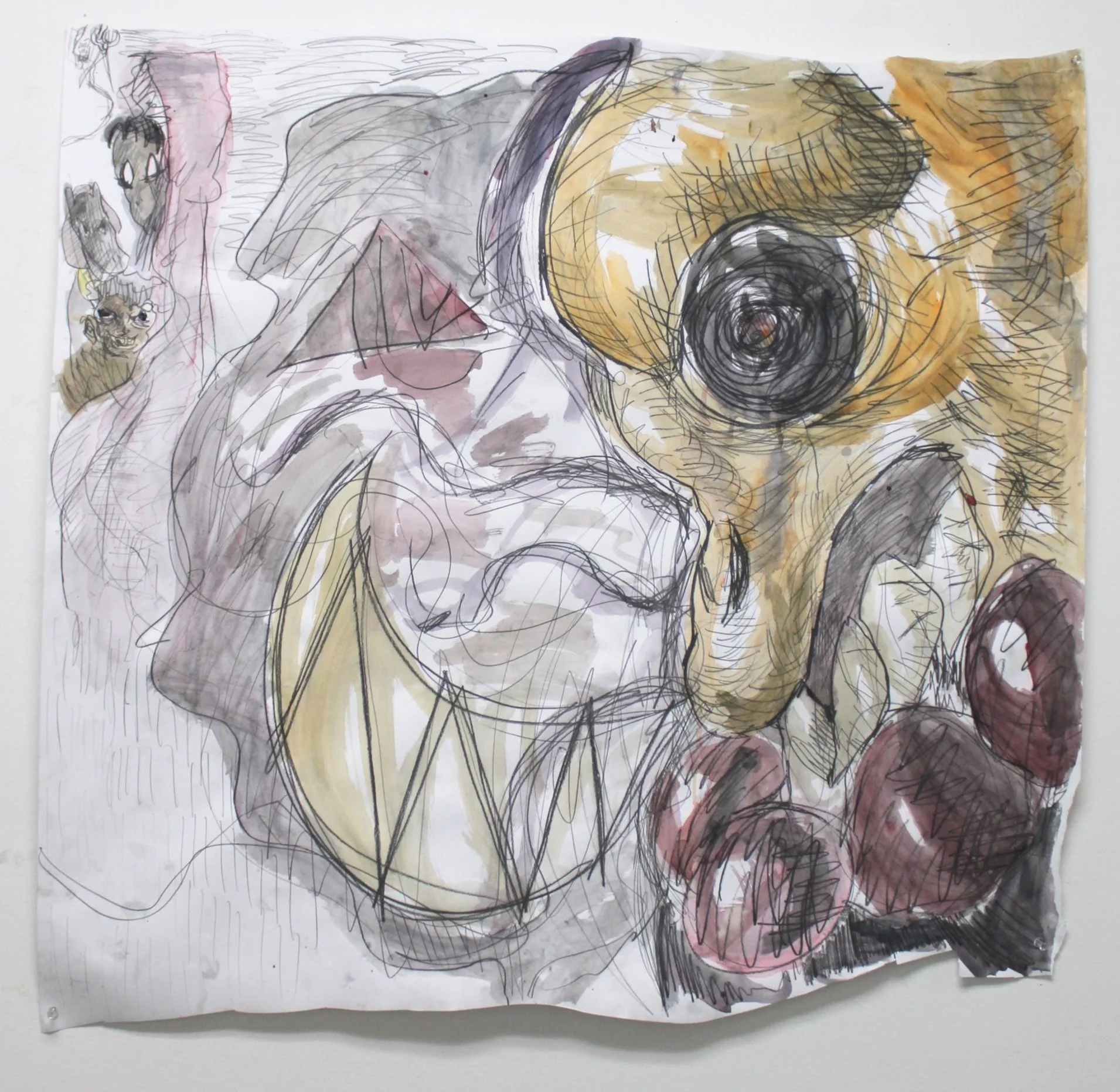 I. Devil, Graphite pencil and watercolor on Mixed media paper, 34 inches x 36 inches, 2023.