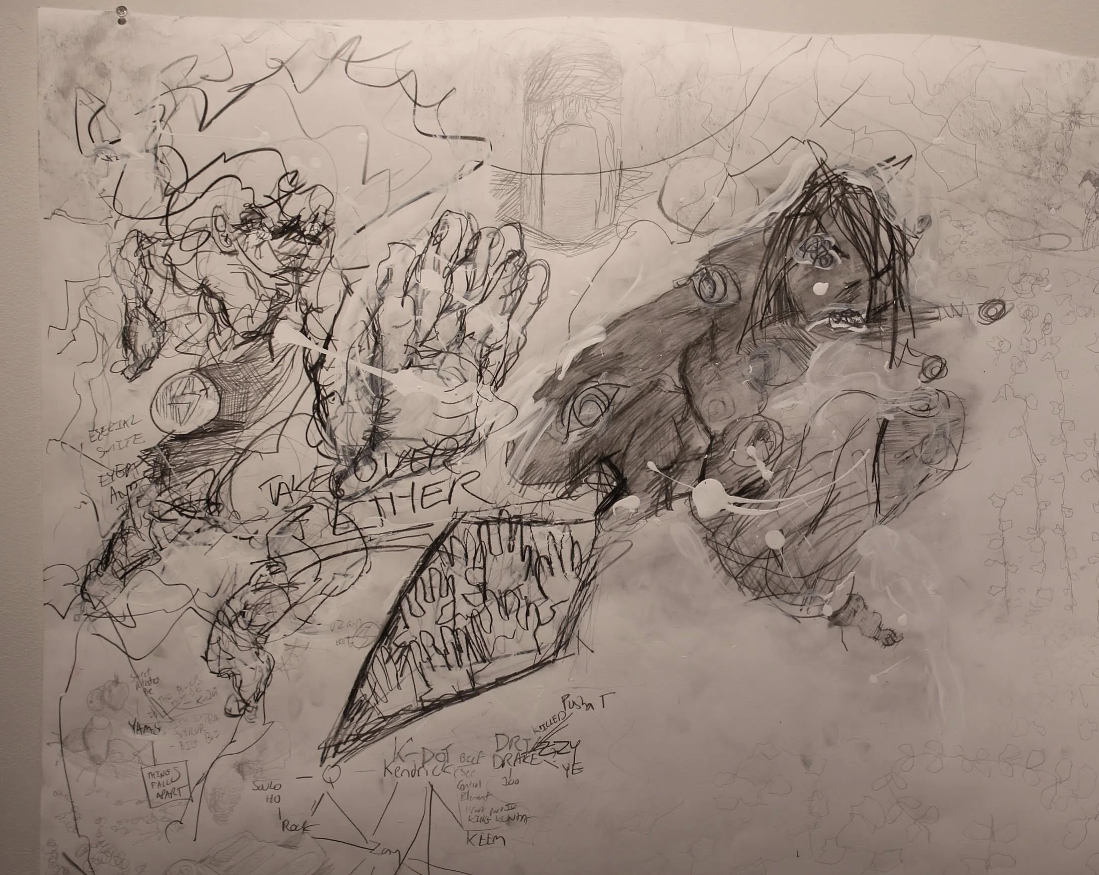 Diss Track, Graphite pencil and gesso on Bristol board, 42 x 38 inches, 2022.