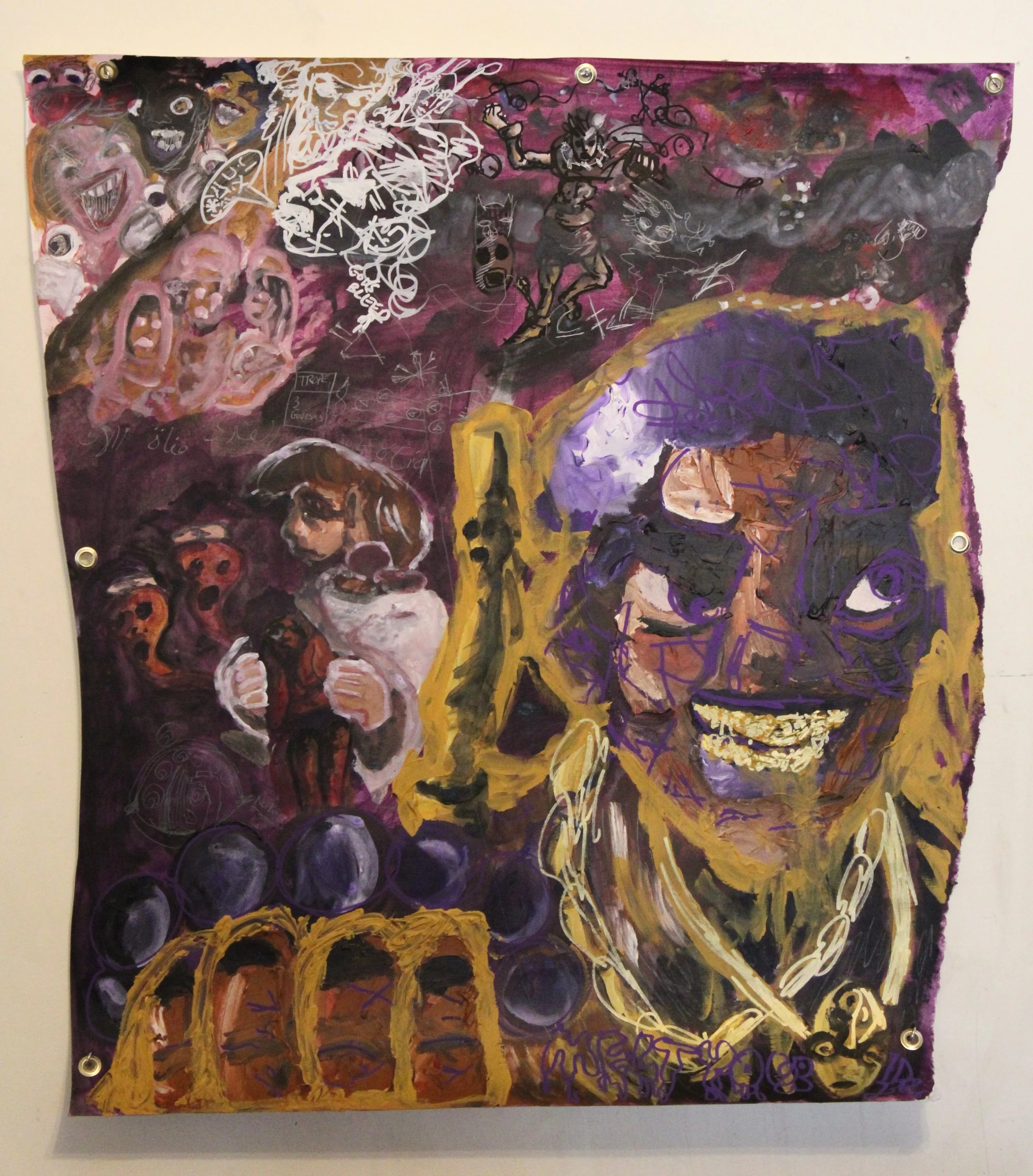 Titi vs Vivians IV: Gods Bleed I (Melted Idols), Acrylic, graphite pencil and Posca Markers, 34 x 36 inches, 2024.  