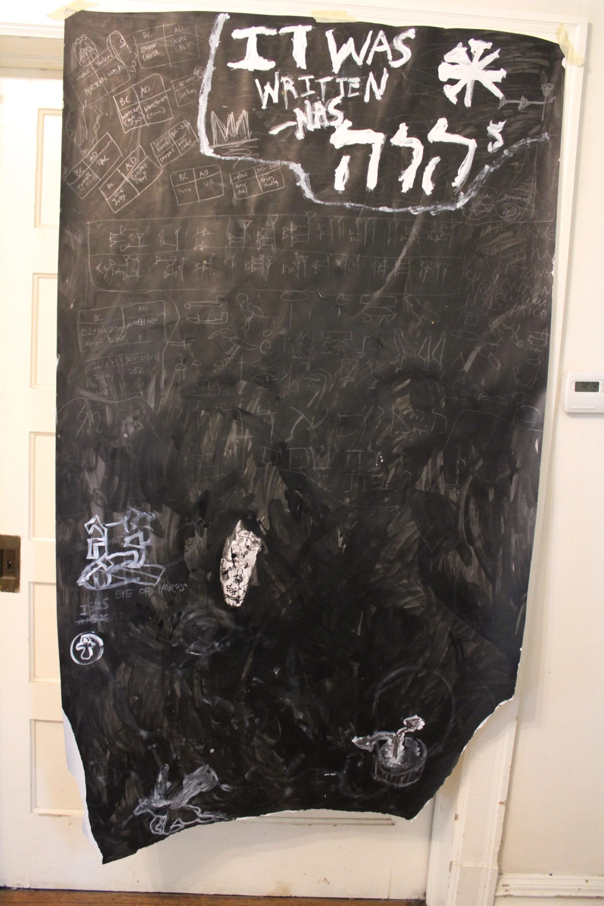 It was written side I, Acrylic, ink, and pencil on Bristol paper, 36 x 72 inches, 2024.