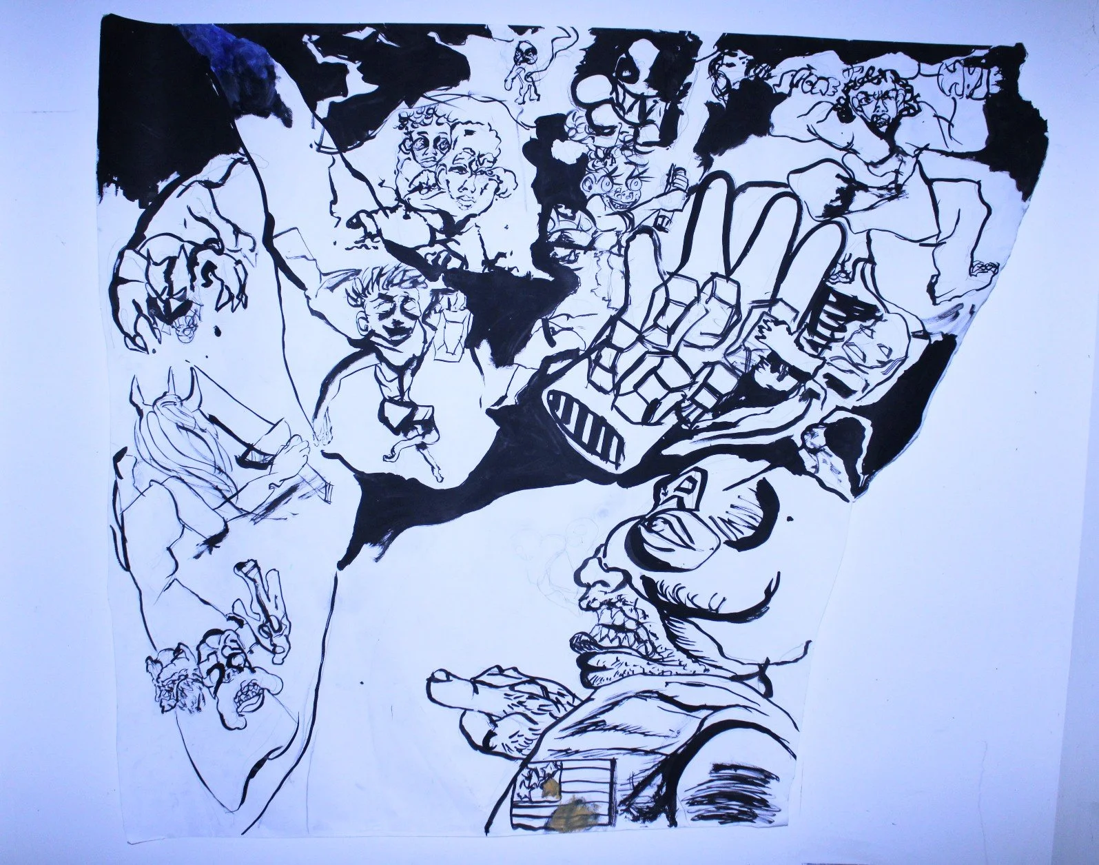 Who Watches the Watchmen II, Ink and acrylic on Mixed media paper, 48 x 48 inches, 2021.