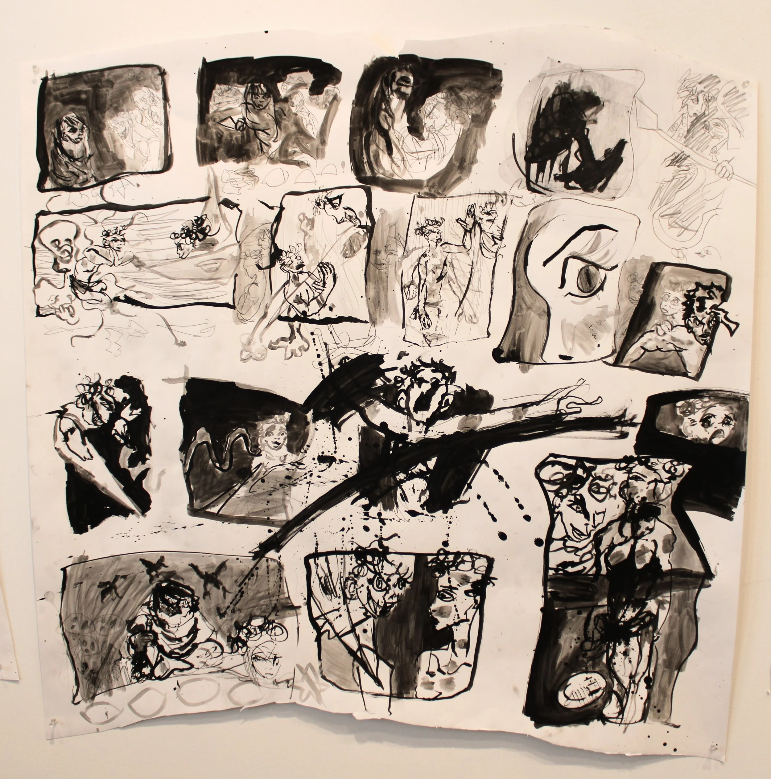 Watchmen VI (Death), Inkwash on Bristol paper, 42 inches x 42 inches, 2023.