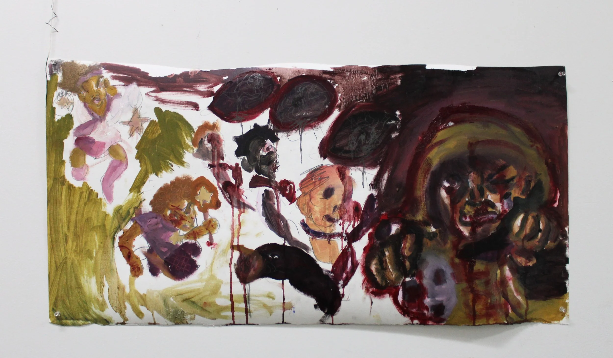 IX. Killer, Oil and graphite pencil on Canvas paper, 20 inches x 36 inches, 2023.